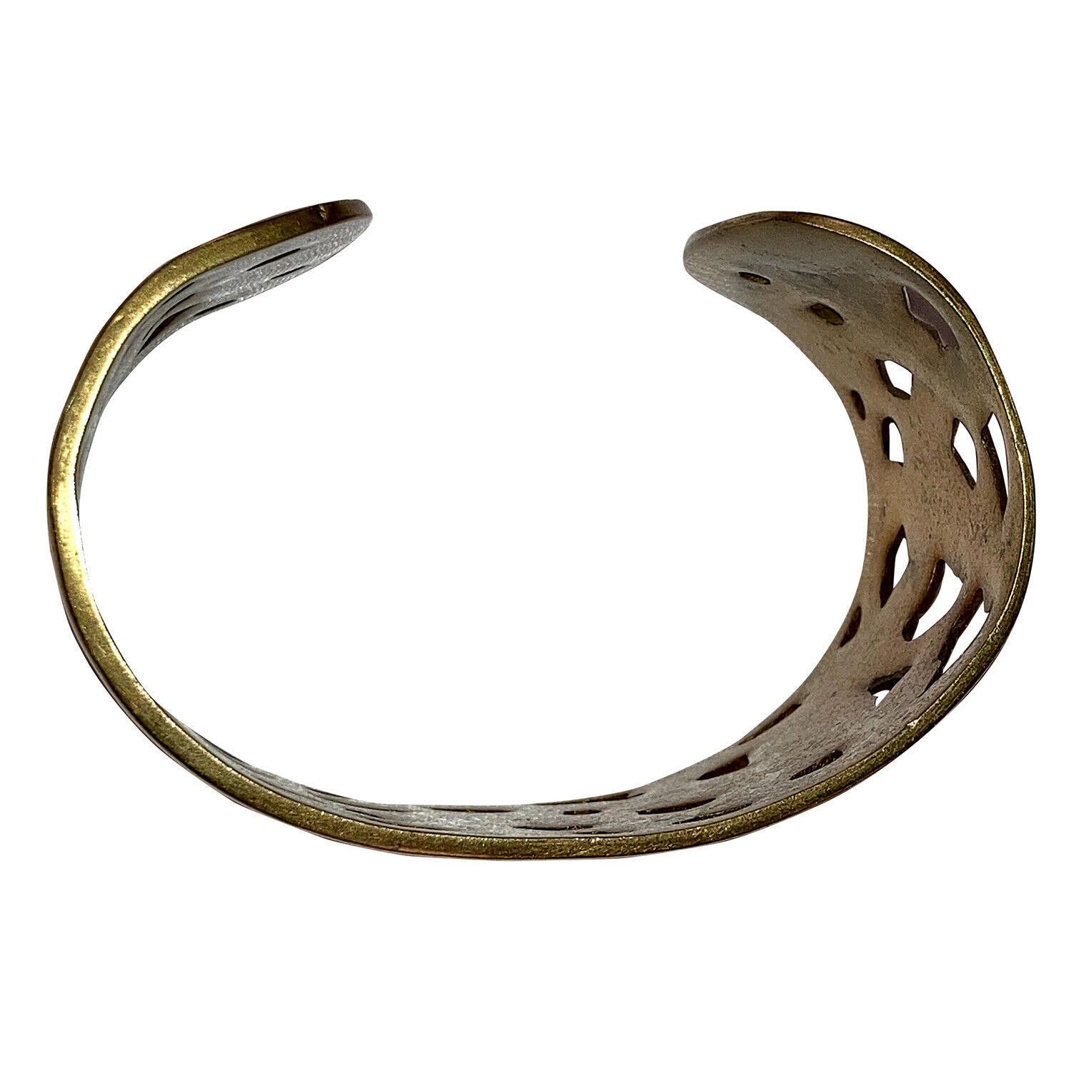 Designer Vintage Brass Southeast Asian Cut Out Lotus Bracelet Cuff Size ONE SIZE - 4 Thumbnail