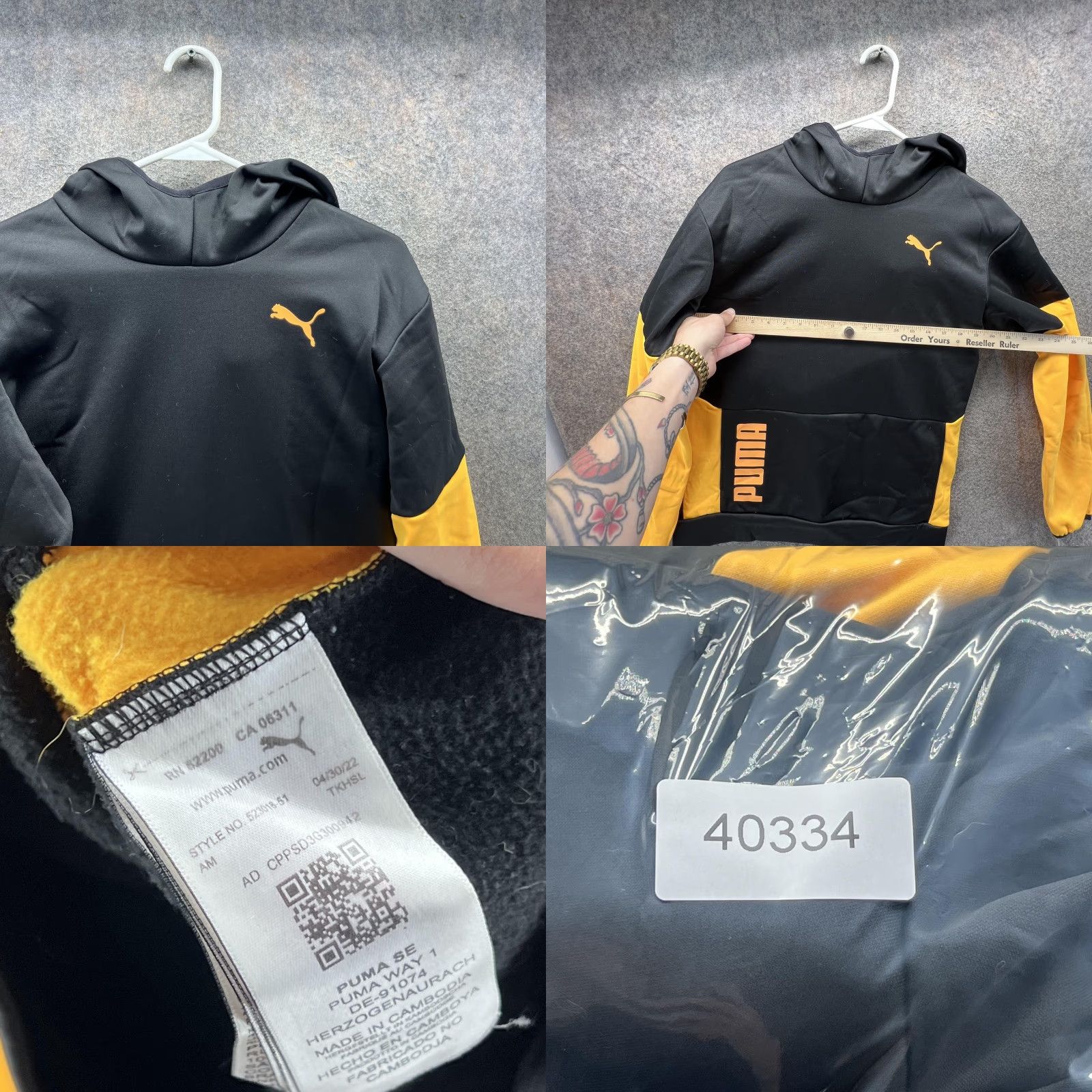 Puma Puma Hoodie Mens S Black Yellow Pullover Fleece Sweatshirt Training Logo Graphic Print Kangaroo Pocket Size US S / EU 44-46 / 1 - 8 Thumbnail