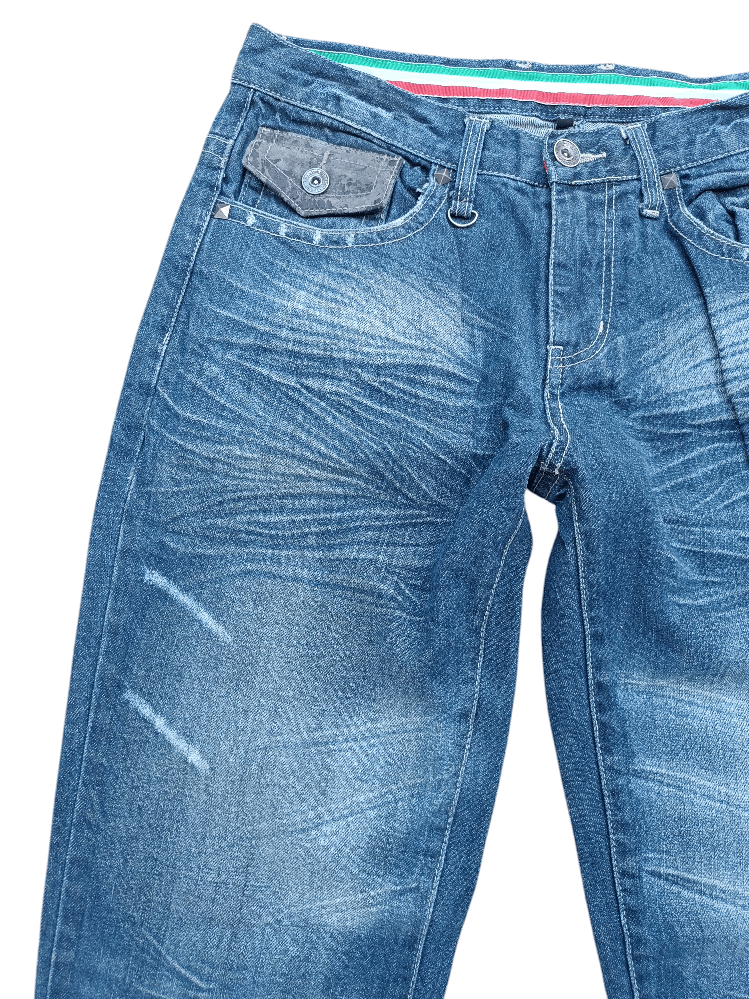 Japanese Brand NYLAUS JEANS DISTRESSED WHISKERS FADED STUD DENIM Size US 31 - 5 Thumbnail