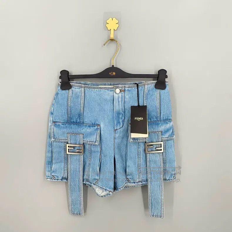 Fendi Fendi Blue Double Ribbon Faded Effect Work Denim Shorts Size 42" / US 20 - 1 Thumbnail