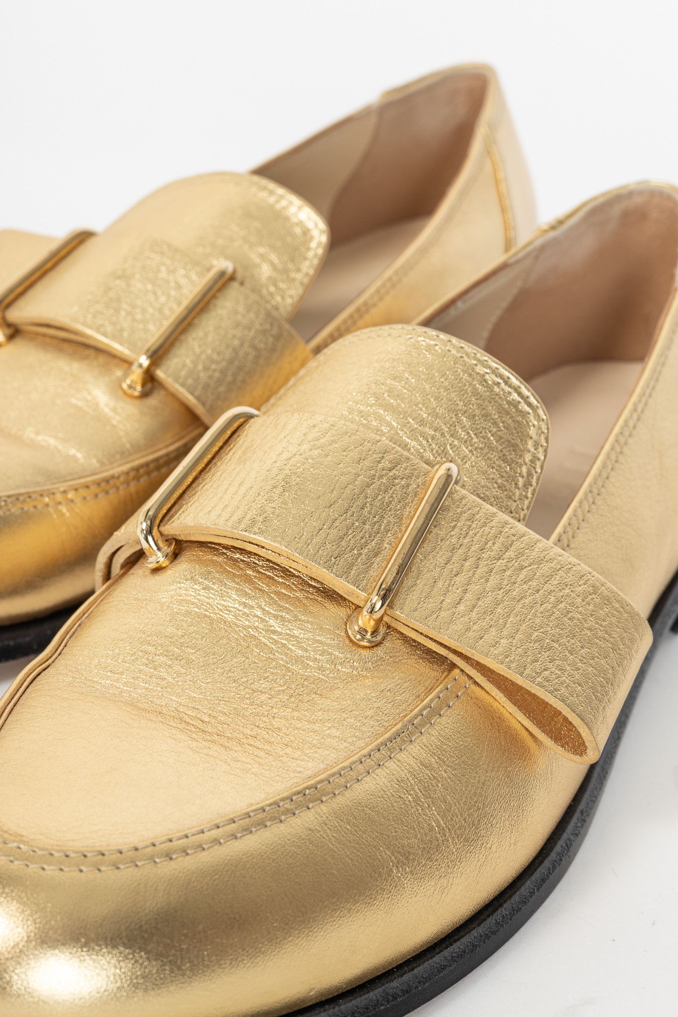 Tibi Tibi Morris Metallic Gold Leather Strap Loafers Size US 8 / IT 38 - 8 Thumbnail
