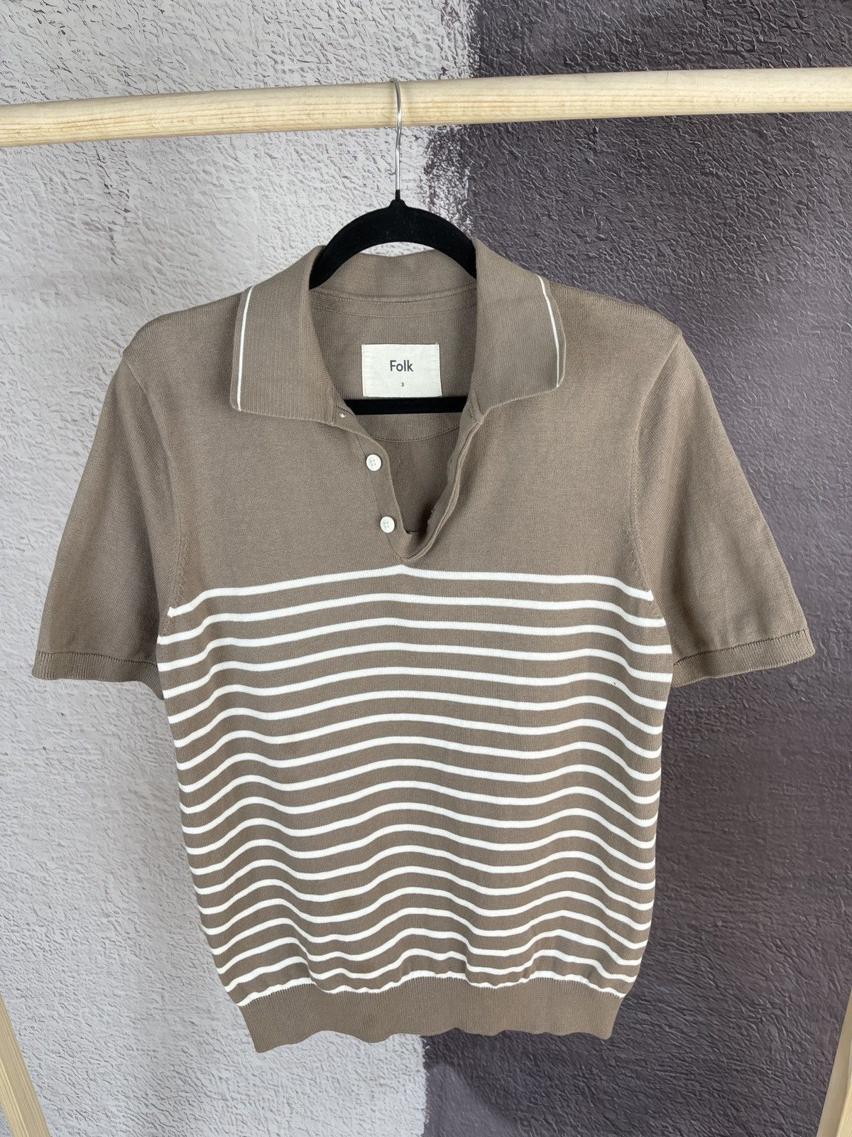 Folk Folk beige striped polo tee shirt Size US M / EU 48-50 / 2 - 10 Thumbnail