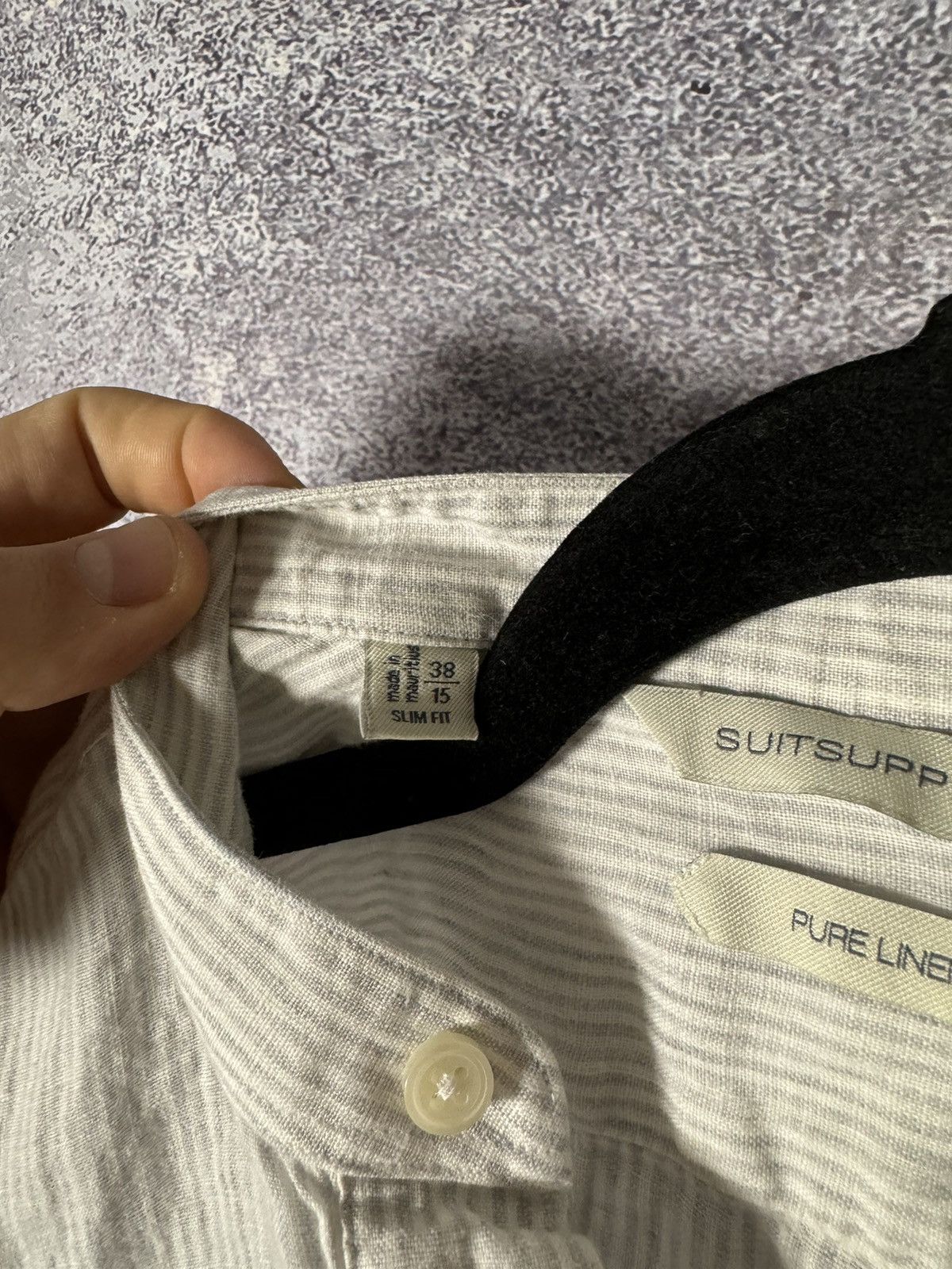 Suitsupply Suitsupply Shirt Gray Stripe Pure Linen Band Collar Popover Size US M / EU 48-50 / 2 - 6 Thumbnail