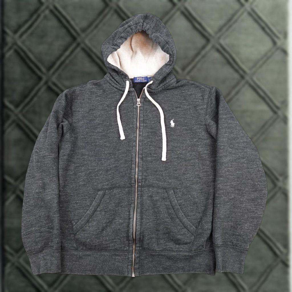 Polo Ralph Lauren Hoodie Mens Large Gray Full Zip Fleece Sweatshirt Thermal