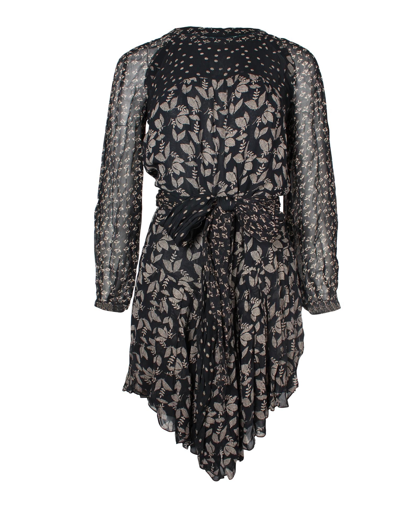 image of Leafprint Georgette Dress In Black Viscose By Isabel Marant Etoile, Women's (Size XS)