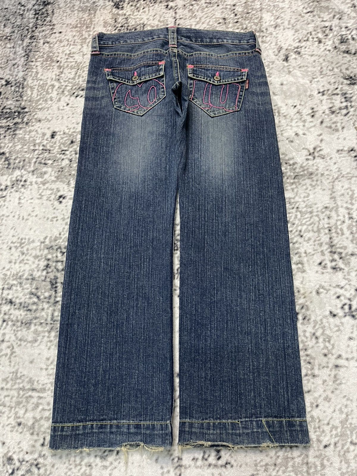 Japanese Brand Y2K Cocolulu Embroidery Wide Leg Flare Jeans Size 29" - 5 Thumbnail