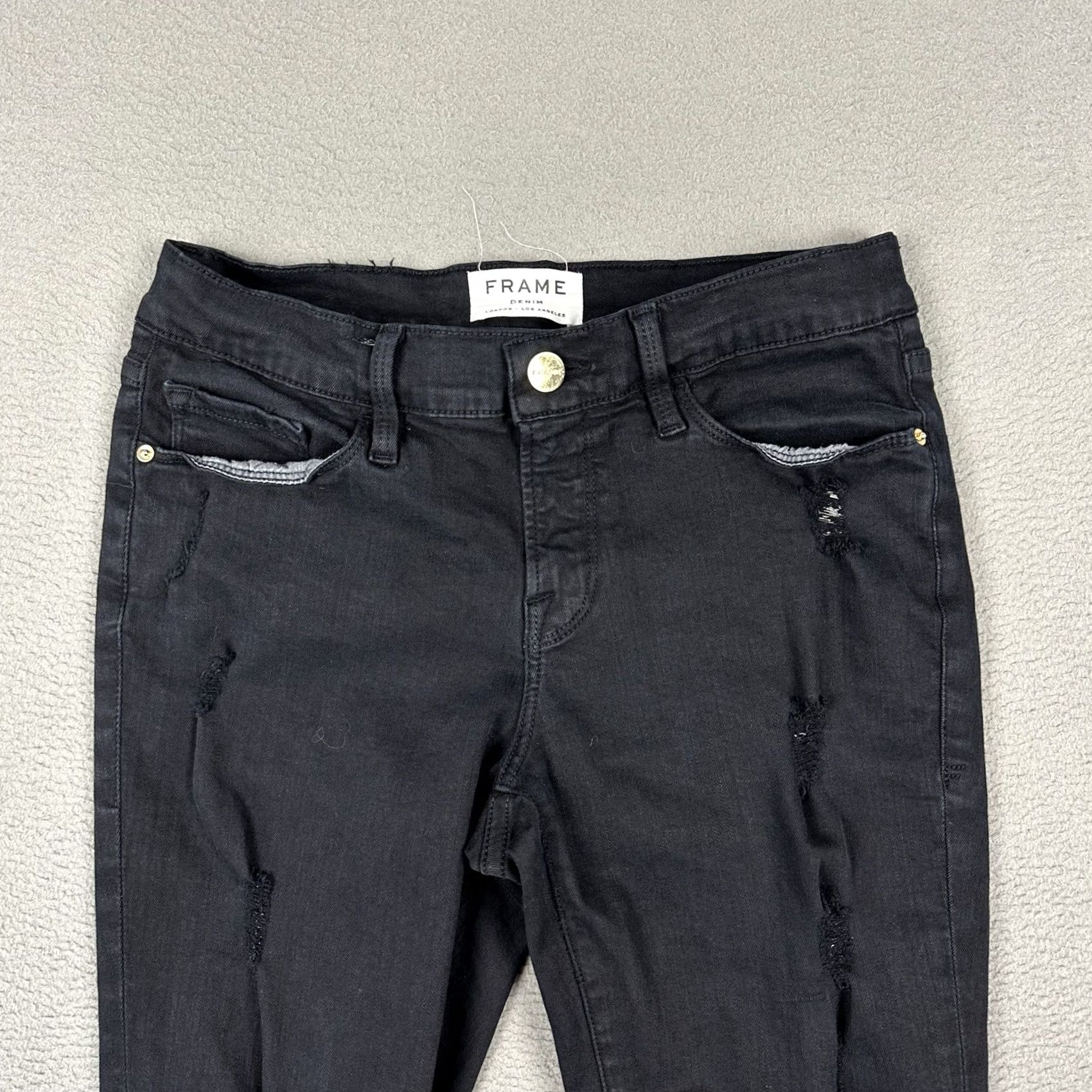 Frame FRAME Le Skinny de Jeanne Jeans Womens 27 Black Denim Distressed EUC Size 27" / US 4 / IT 40 - 3 Thumbnail
