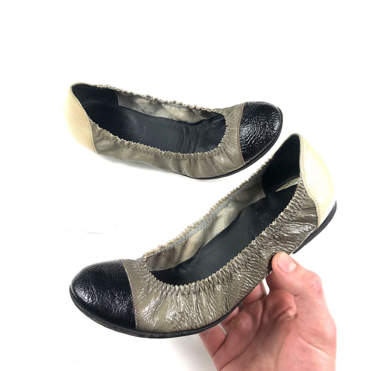 image of Avant Garde x Brunello Cucinelli Ballerina Leather Flats Mule Shoess in Black/Gray, Women's (Size 7