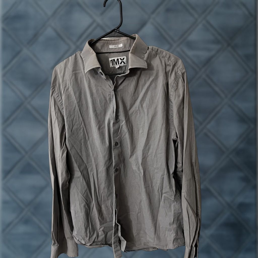 Express Express Button Shirt Gray Dress Shirt XL Mens Solid 100% Cotton Regular Size 46R - 1 Thumbnail
