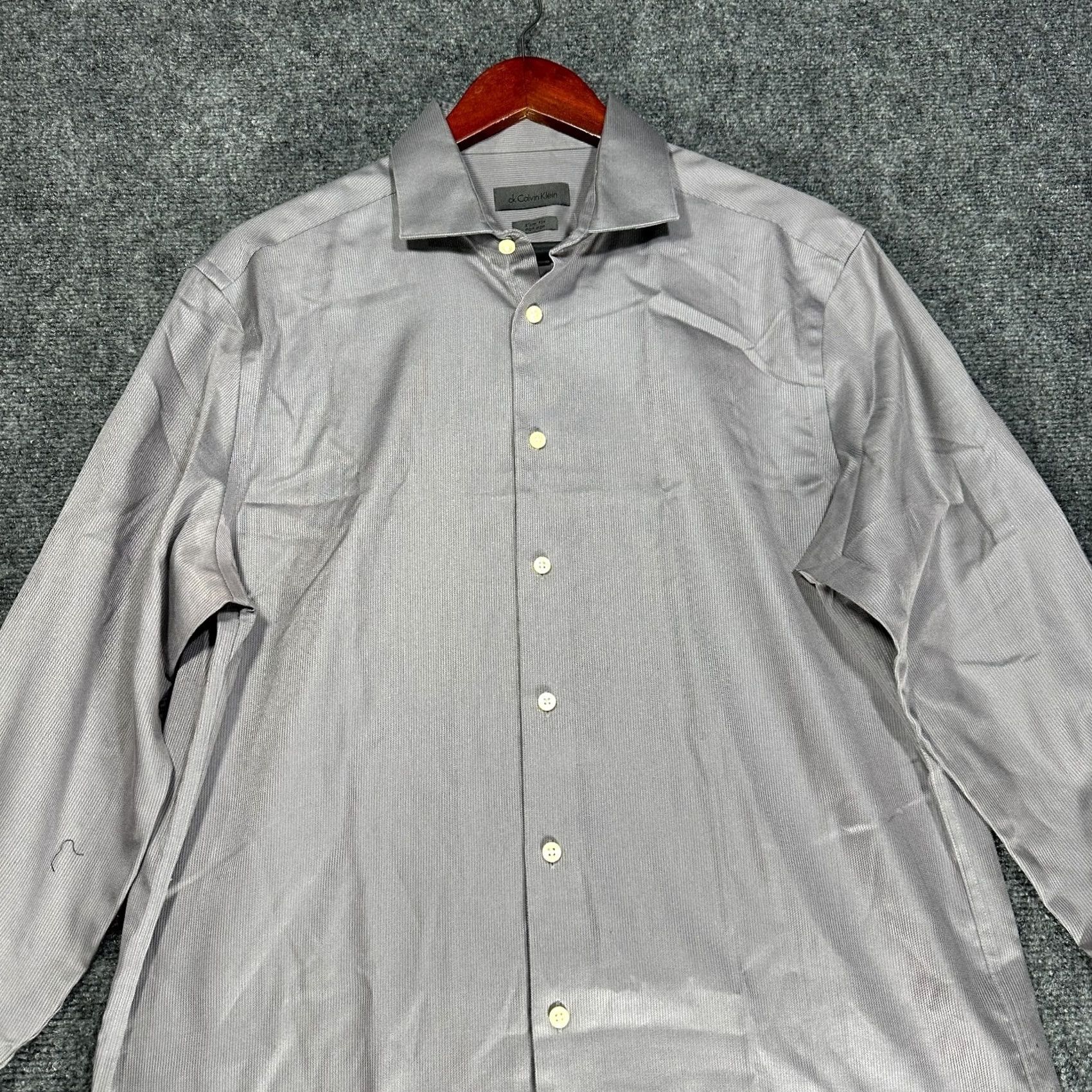 Calvin Klein CK Calvin Klein Shirt Mens 16 Tall Slim Fit Non Iron Gray Two Ply Cotton Size US L / EU 52-54 / 3 - 3 Thumbnail