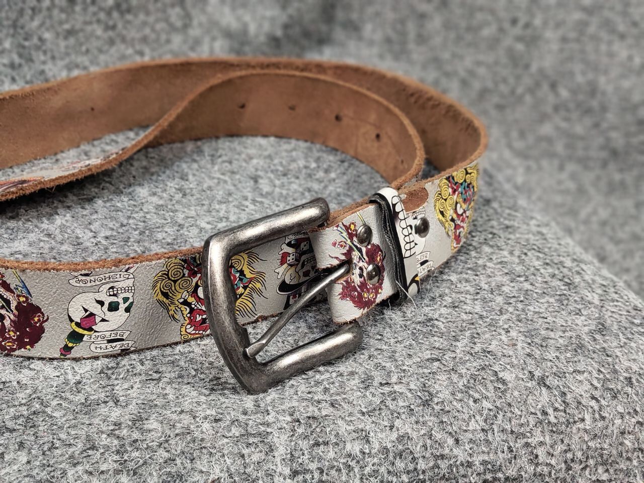 Ed Hardy Vintage Ed Hardy Multi Logo Brown Leather Belt Y2K Style Size ONE SIZE - 3 Thumbnail