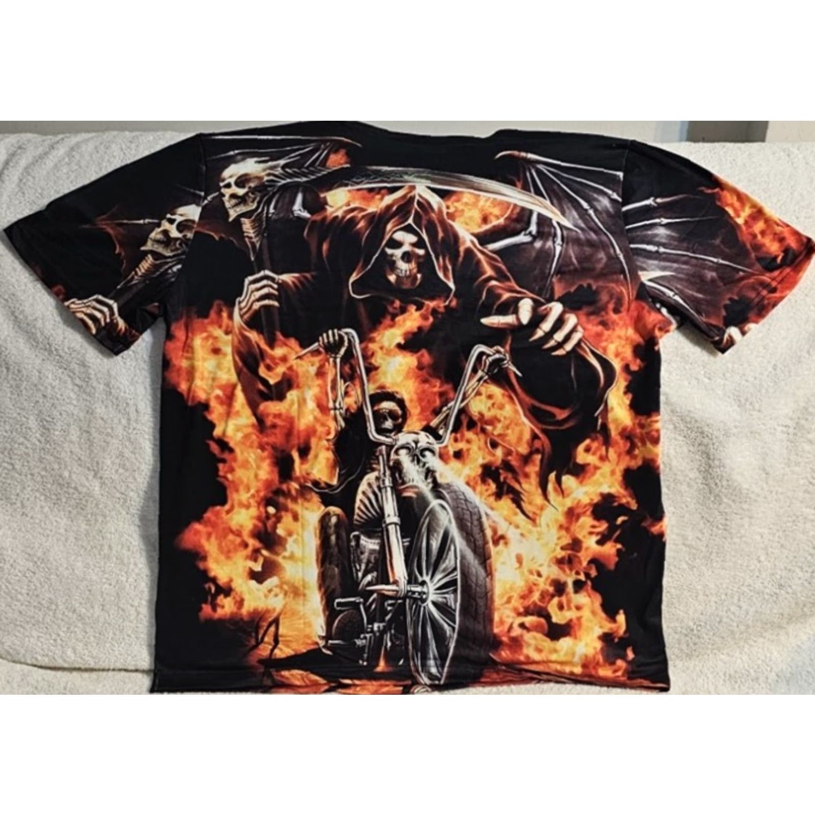 Vintage GRIM REAPER SCYTHE MOTORCYCLE BIKER FIRE FLAMES SKULL T-SHIRT Size US L / EU 52-54 / 3 - 3 Thumbnail
