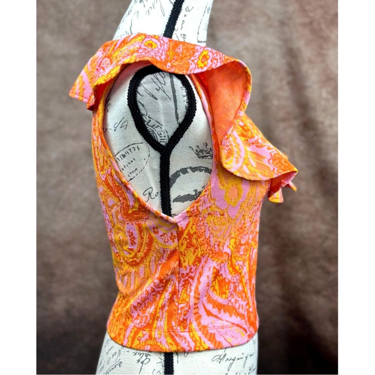 Zara Stretch Zara Jacquard Paisley Ruffle Top Orange Pink size S Size S / US 4 / IT 40 - 5 Thumbnail