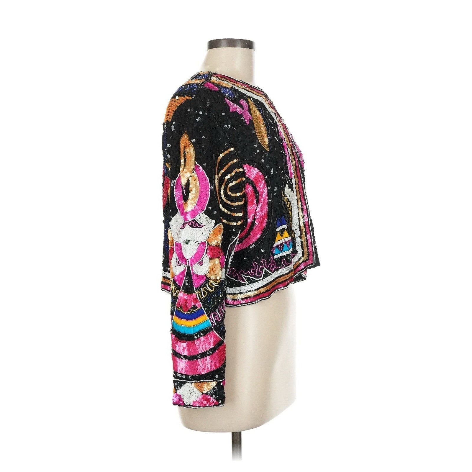 Vintage Creative Creations Silk Beaded Sequin Cropped Jacket M Size M / US 6-8 / IT 42-44 - 3 Thumbnail