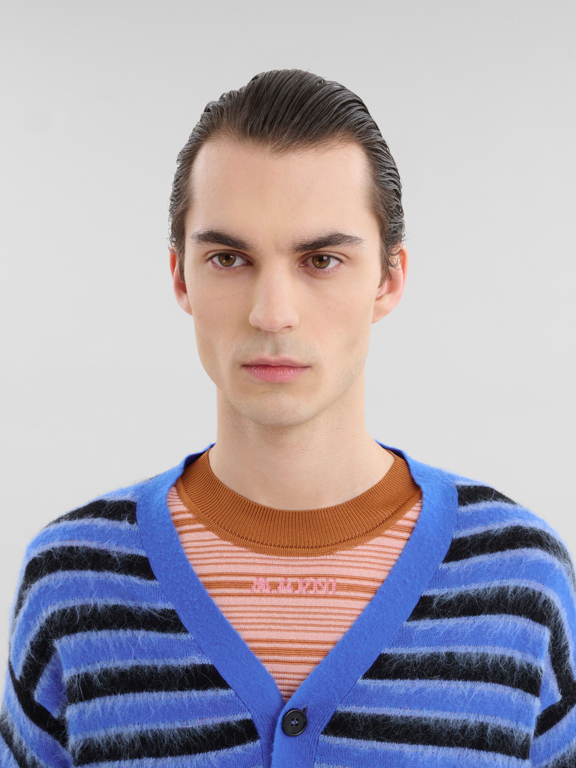 Marni o1s22i1n0924 Mohair Striped Cardigan in Blue/Black Size US M / EU 48-50 / 2 - 4 Thumbnail