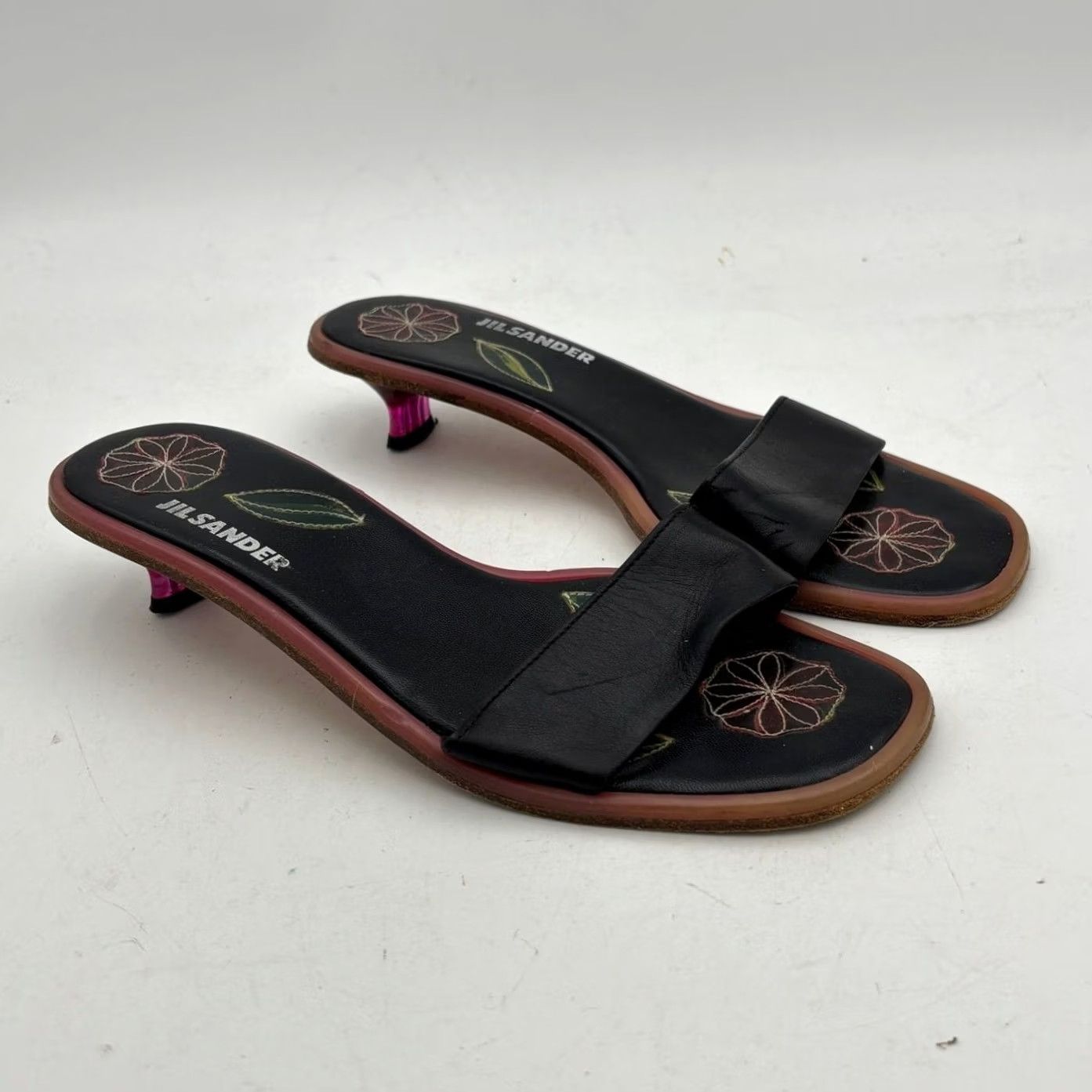 Jil Sander VINTAGE Jil Sander Raf Simons Kitten Heel Sandals Woman US 8 Leather Black Strappy Y2K Rare Floral Womens Size US 8 / IT 38 - 2 Thumbnail