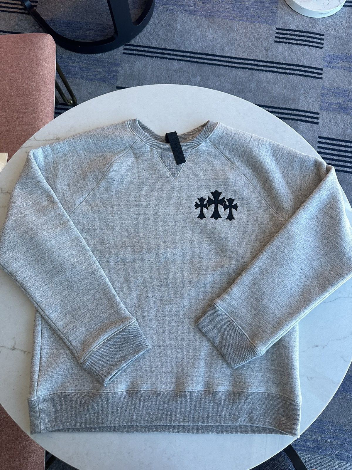 🔥Chrome Hearts Grey Crewneck with Black Nylon Cross Patches🔥