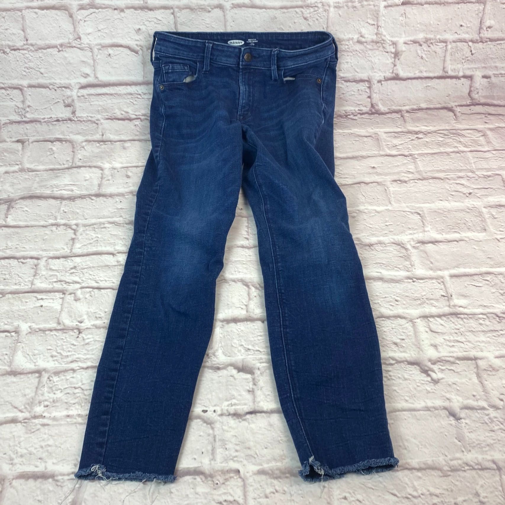 Old Navy Old Navy Women Rockstar Super Skinny Jeans Size 10 Blue Raw Hem Stretch Mid Rise Regular Color Blue 90s Style 10 Mens Girls? Size 32" / US 10 / IT 46 - 3 Thumbnail