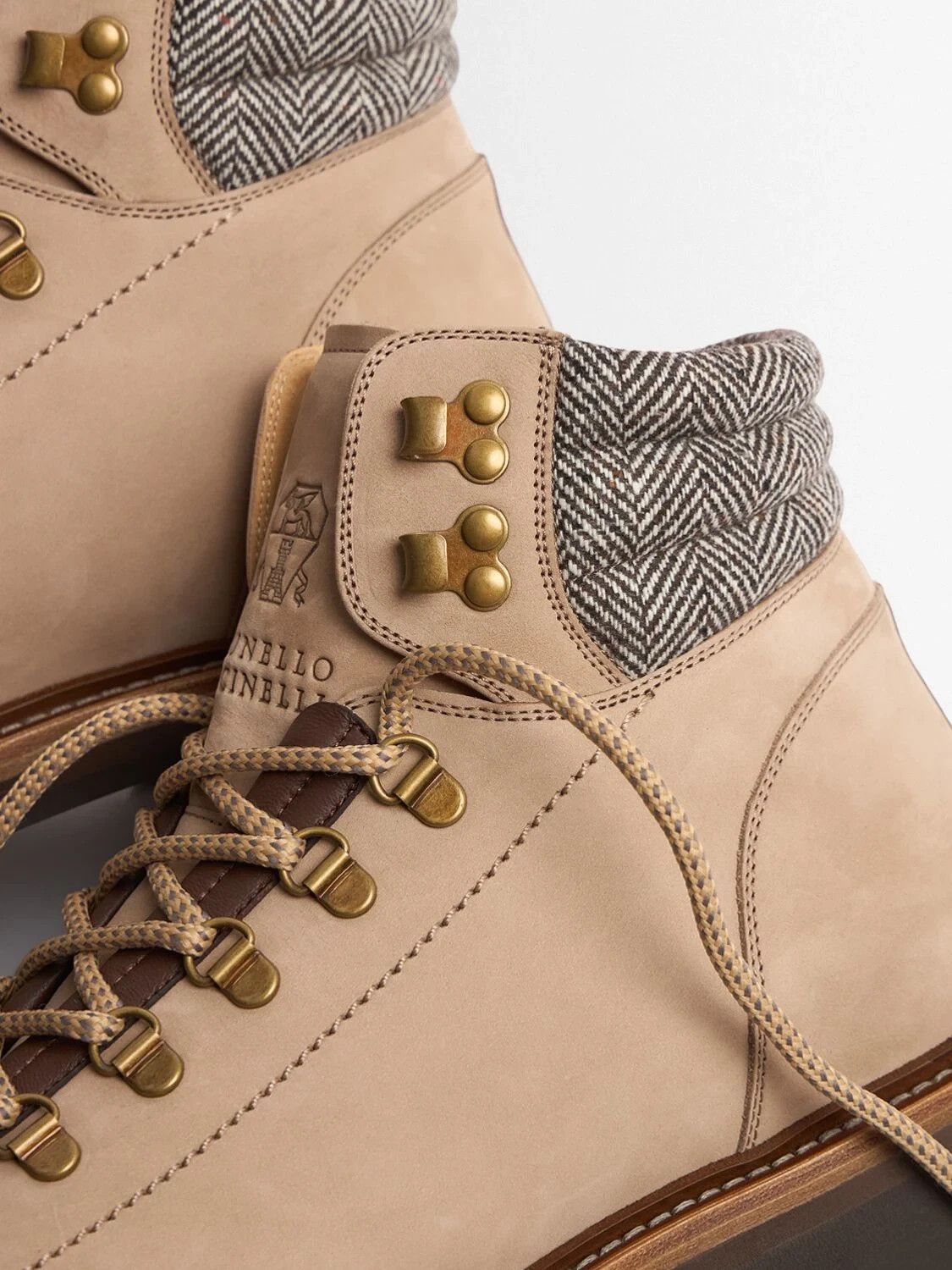 BRUNELLO CUCINELLI Beige Leather Ankle Boots New