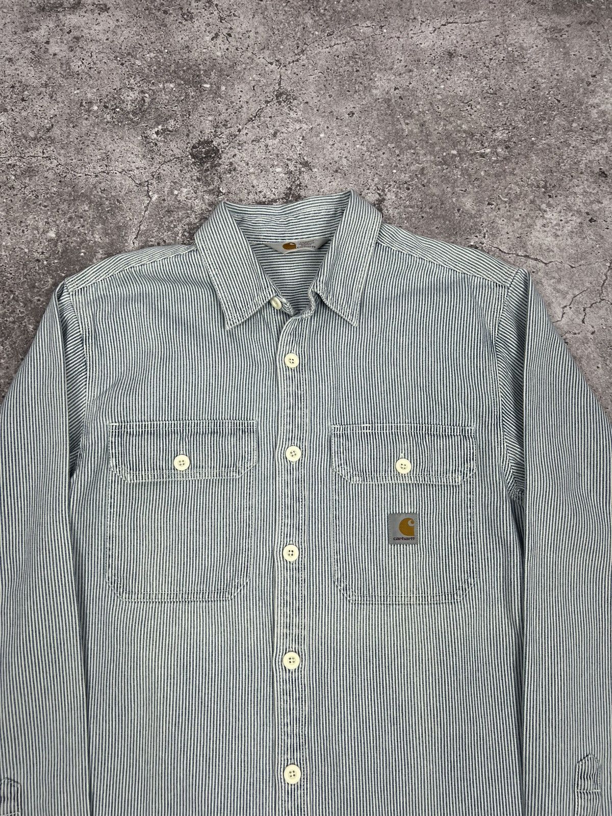 Vintage Carhartt Logo Striped Shirt Button Up Long Sleeve