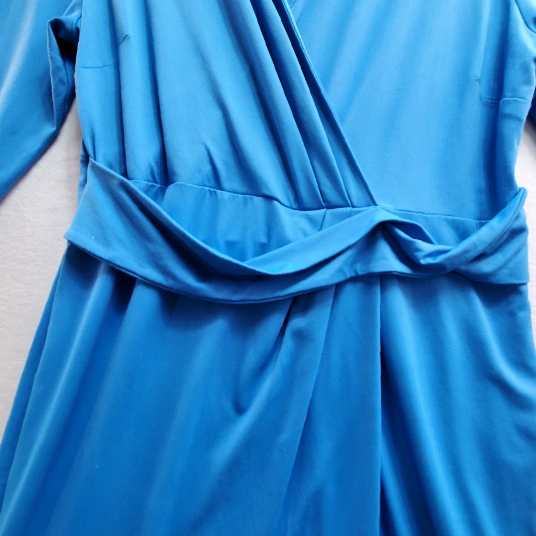 Talbots Talbots Faux Wrap Dress Women's Large Petite Blue Nylon Stretch Surplice Neck Dress Size L / US 10 / IT 46 - 3 Thumbnail