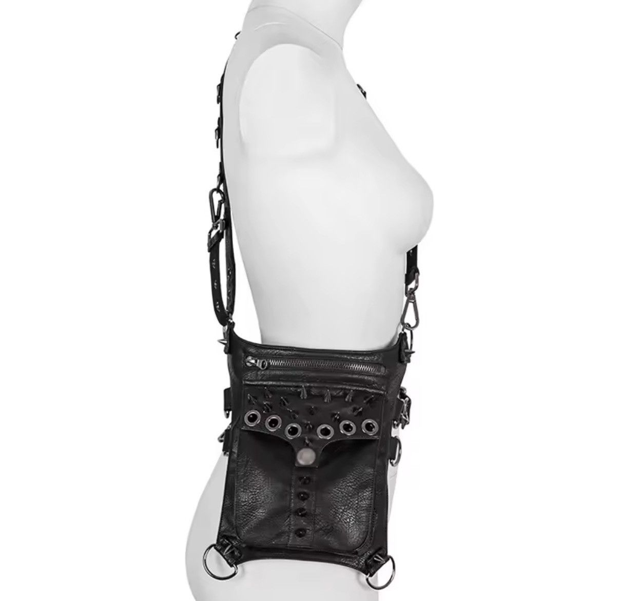 Leather Gothic Punk PU Leather Motorcycle Messenger Bag Size ONE SIZE - 4 Thumbnail