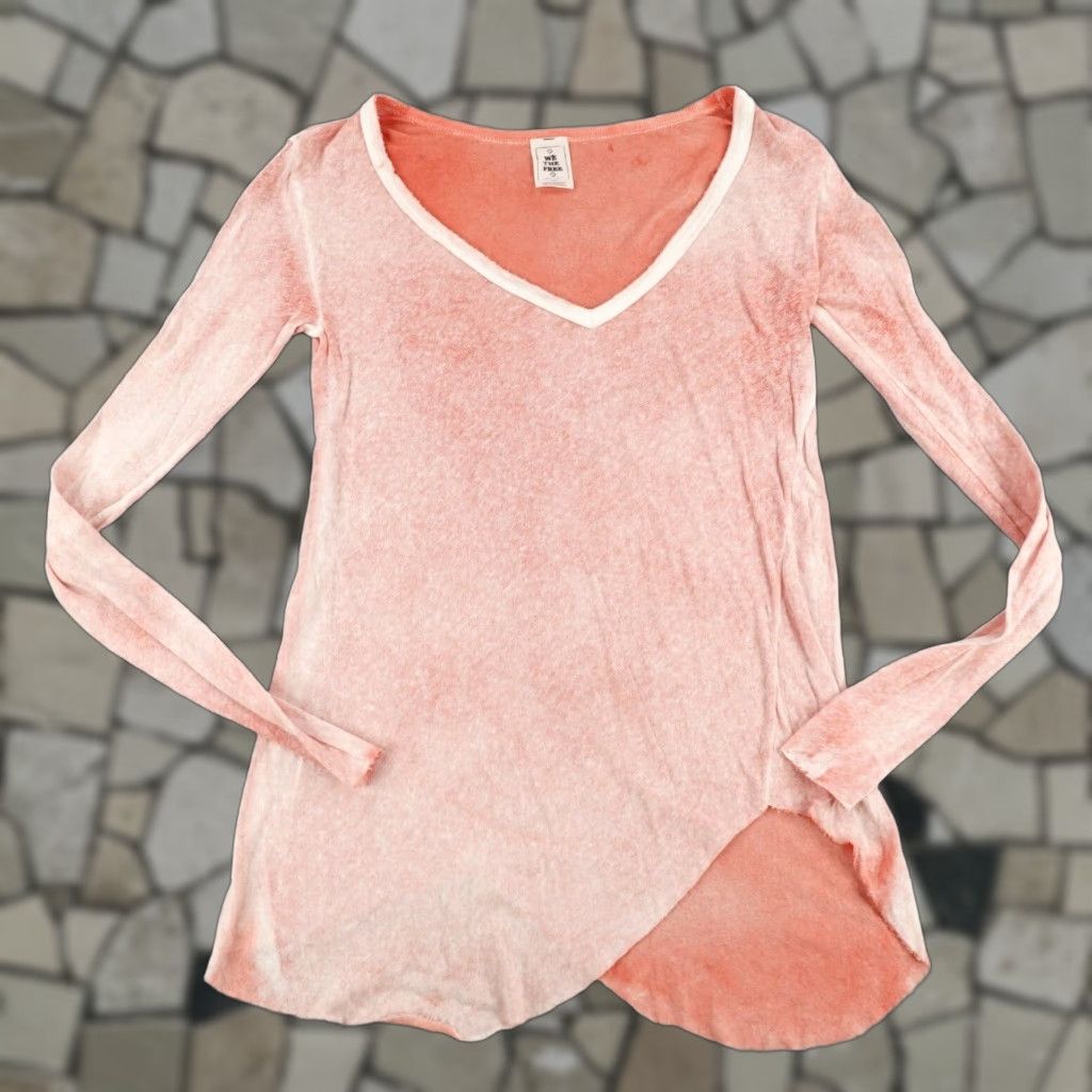 Vintage We The Free Shirt Women S Pink Asymmetrical Beach Tee Top Burnout V Neck Size S / US 4 / IT 40 - 1 Thumbnail