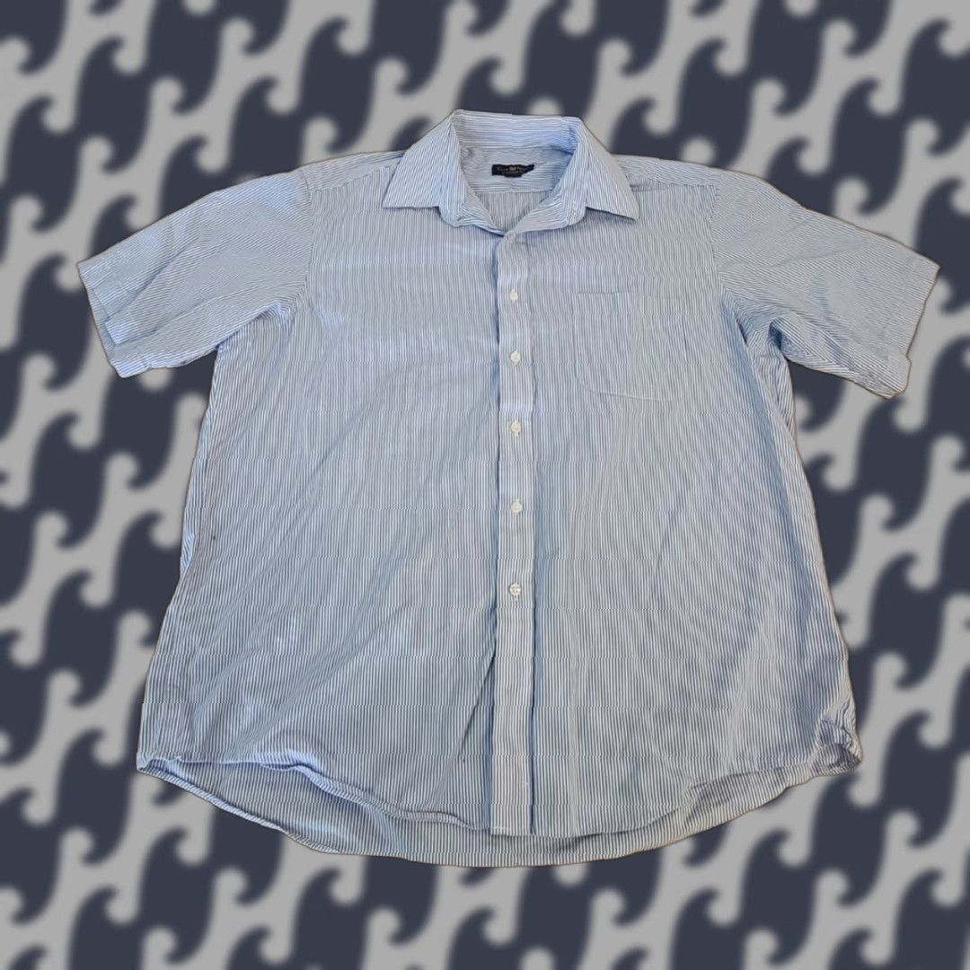 Club Room Club Room Regular Fit Men's Button-Down Collared Short Sleeve Shirt Size 17 Blue 100% Cotton Ginghams Dress Shirt Size US XL / EU 56 / 4 - 1 Thumbnail