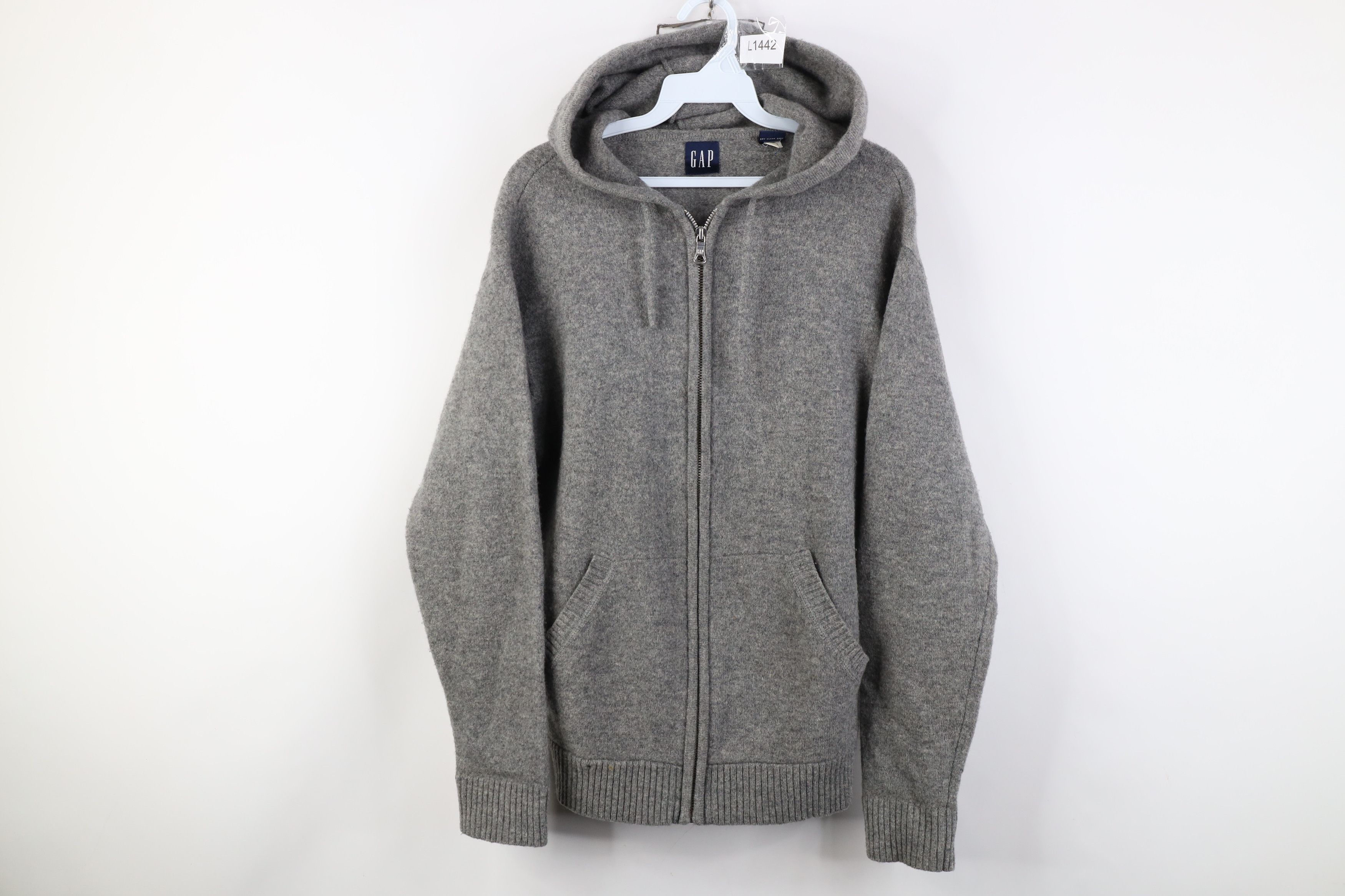 Gap Vintage 90s Gap Lambswool Knit Full Zip Hoodie Sweater Gray Size US L / EU 52-54 / 3 - 1 Thumbnail