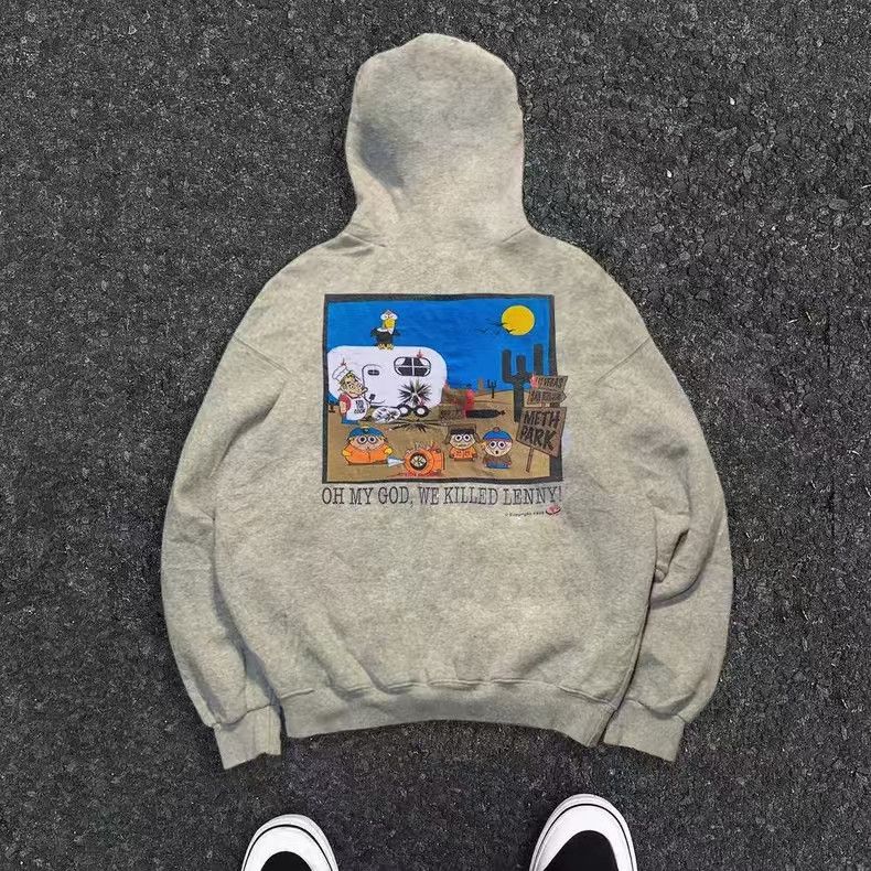 Japanese Brand × Vintage Gray washed retro cartoon print loose hoodie Size US L / EU 52-54 / 3 - 1 Thumbnail