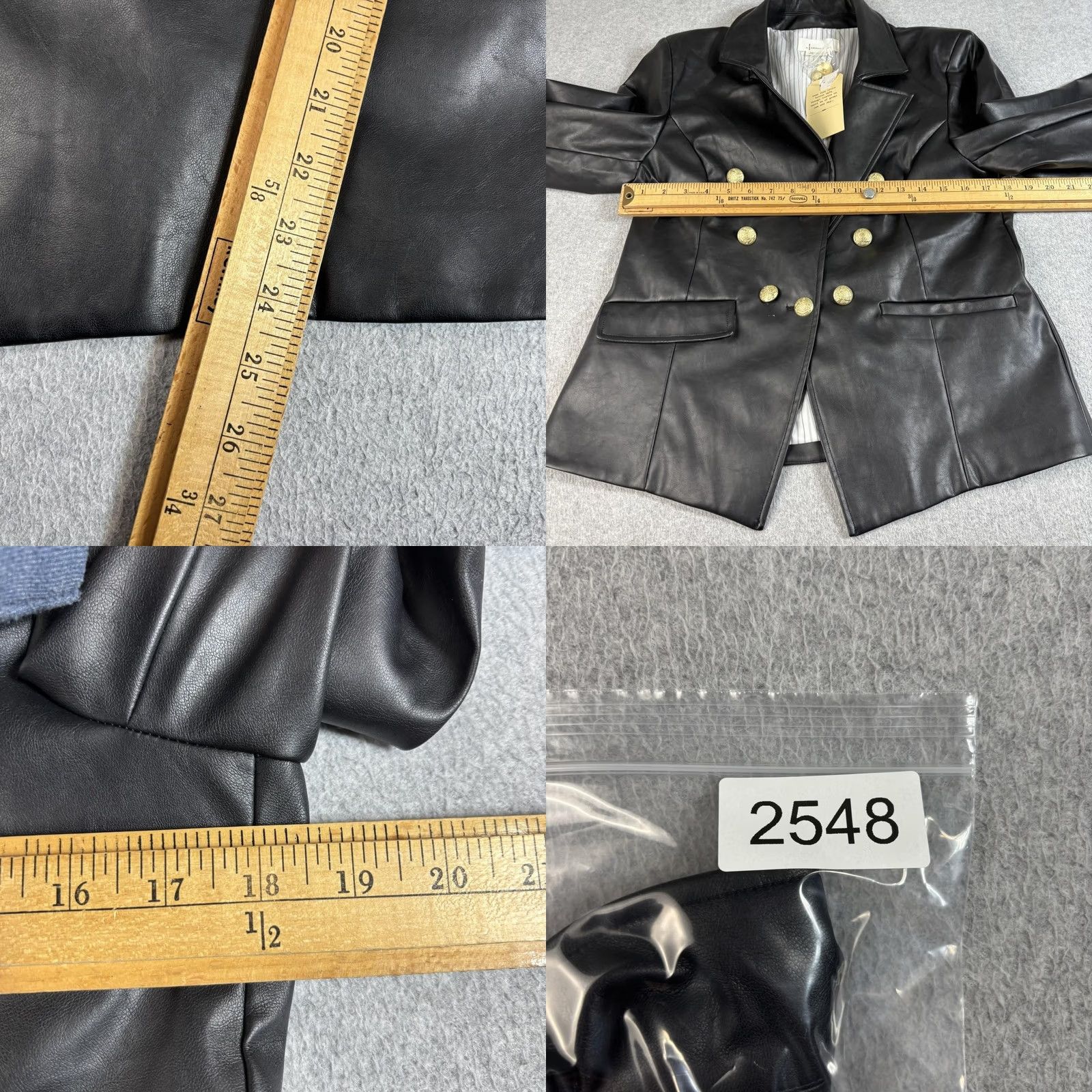 Anthropologie VINTAGE Anthropologie Blazer Women XL Black Faux Leather Double Breast Gold Button Prep Size XL / US 12-14 / IT 48-50 - 8 Thumbnail