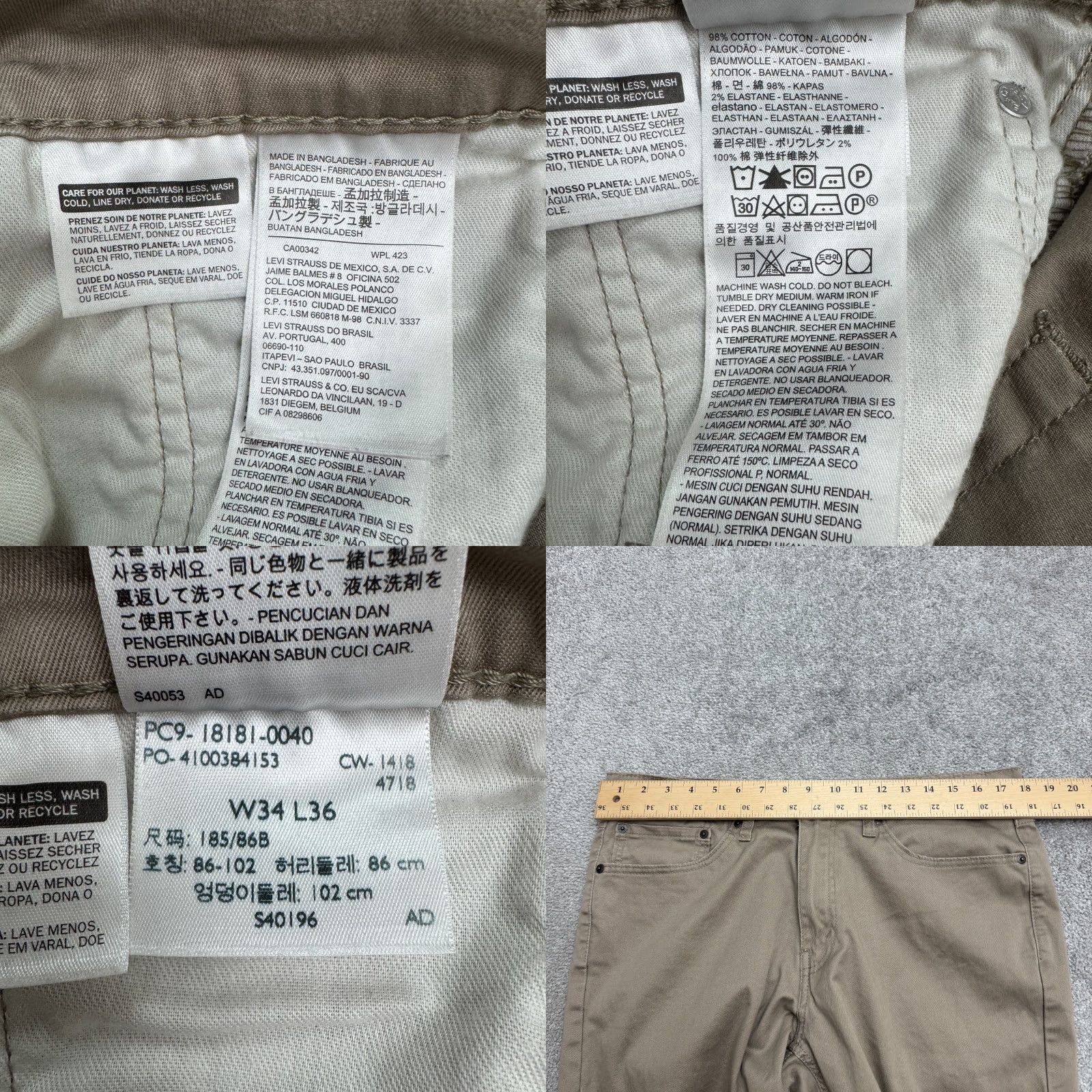 Levi's Levi's 541 Athletic Taper Twill Chino Pants Men 36x34 Khaki Brown Stretch Cotton Regular Zeal? Size US 34 / EU 50 - 8 Thumbnail