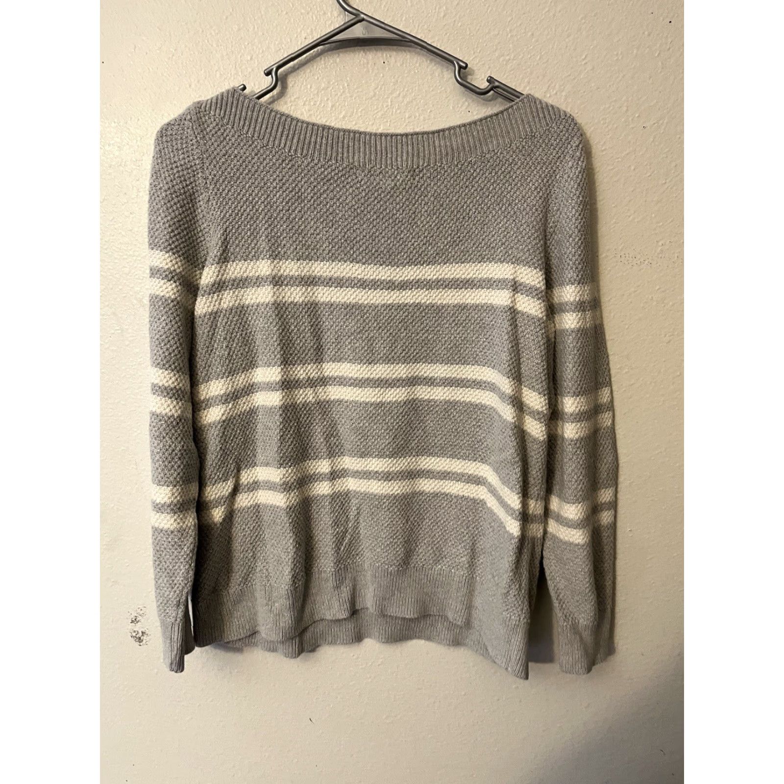 Banana Republic Banana Republic Sweater Grey and White Striped Cotton Large Womens Size L / US 10 / IT 46 - 3 Thumbnail