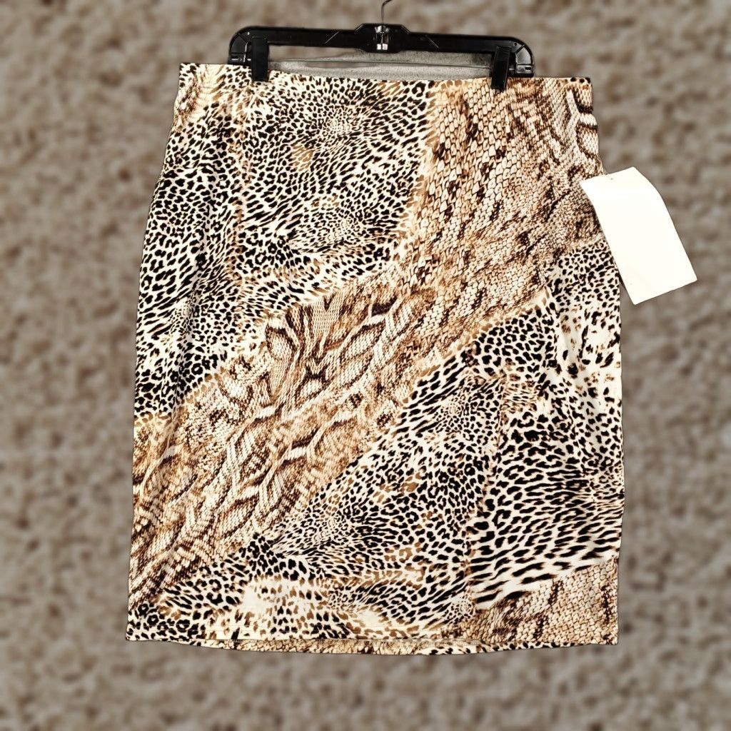 Vintage Ashro New Animal Print Skirt Womens 1X Pencil Pull On Leopard Jaguar Cheetah Multi Size 40" / US 18 - 1 Thumbnail
