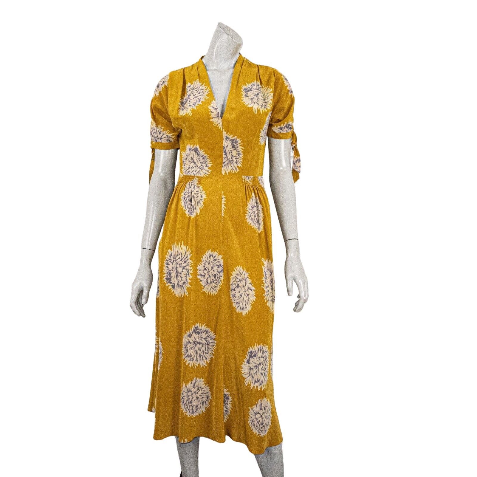 image of No 6 No. 6 Store Women's 100% Silk Vneck Dress Yellow Floral (Size XS)