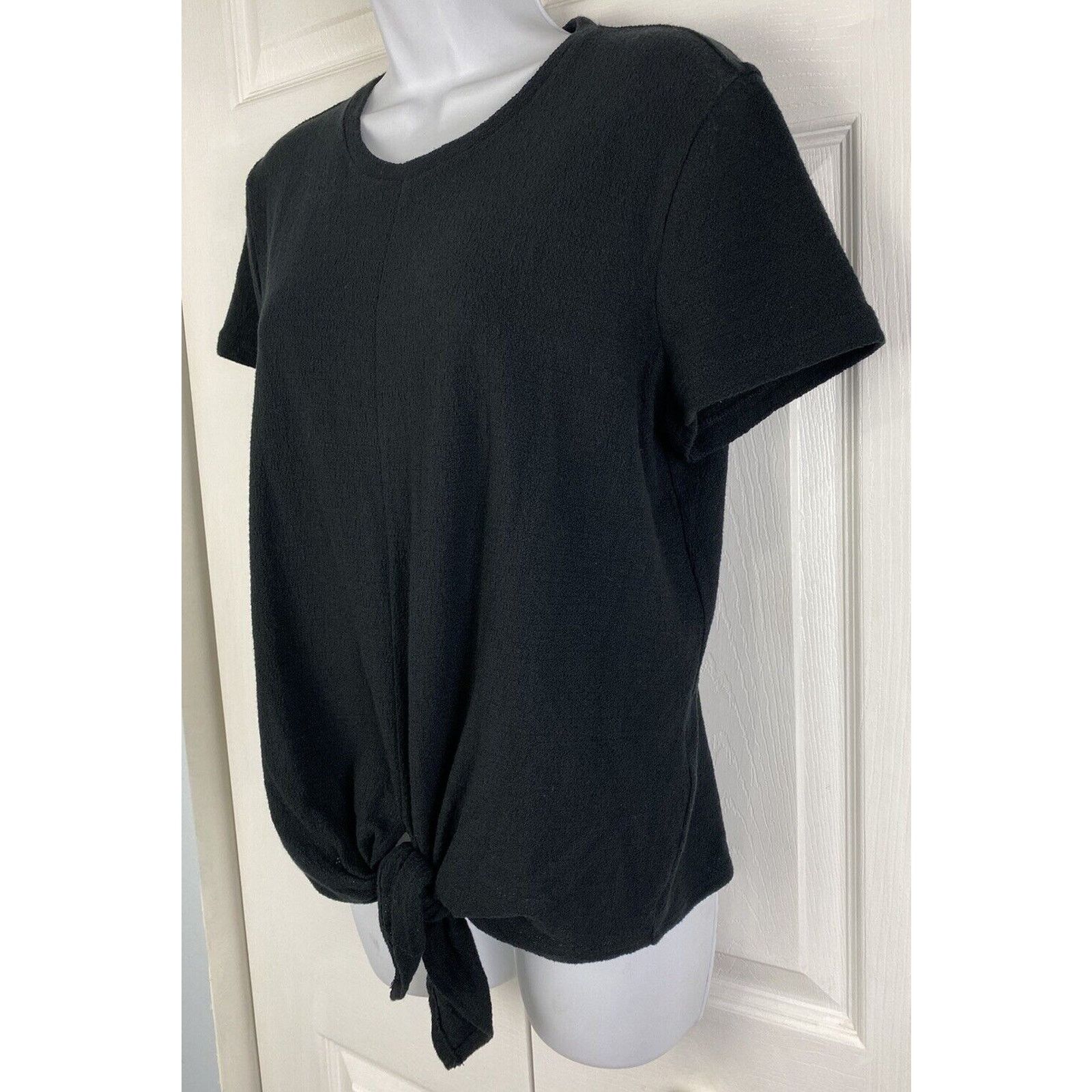 Madewell NWT Madewell Top Tie Front Solid Black Short Sleeve Shirt Size M / US 6-8 / IT 42-44 - 2 Thumbnail