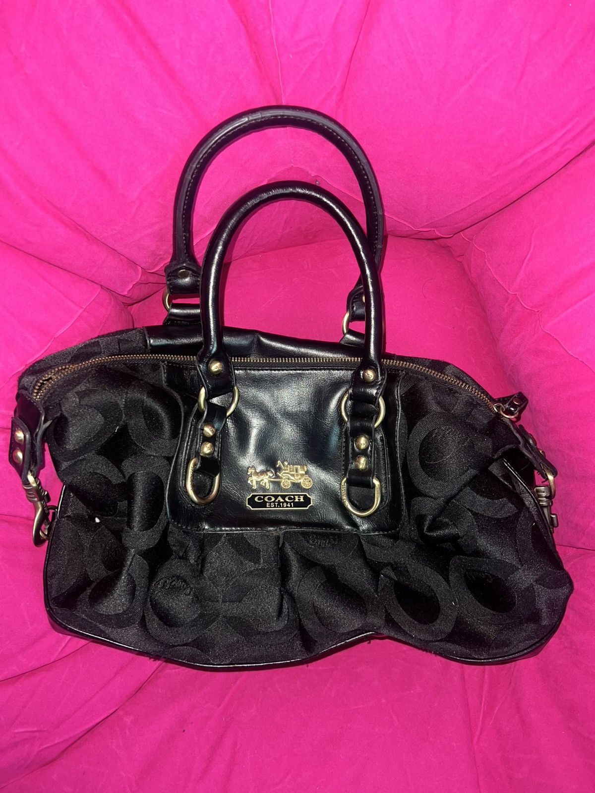 Coach Black Signature Canvas & Leather handle Bag
