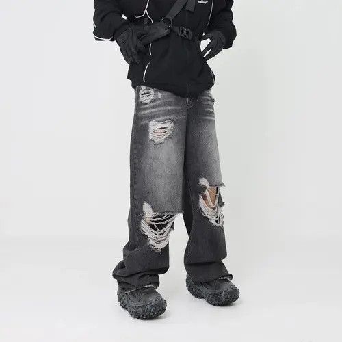 VIBE Baggy Washed Distressed Denim Jeans Size US 32 / EU 48 - 2 Thumbnail