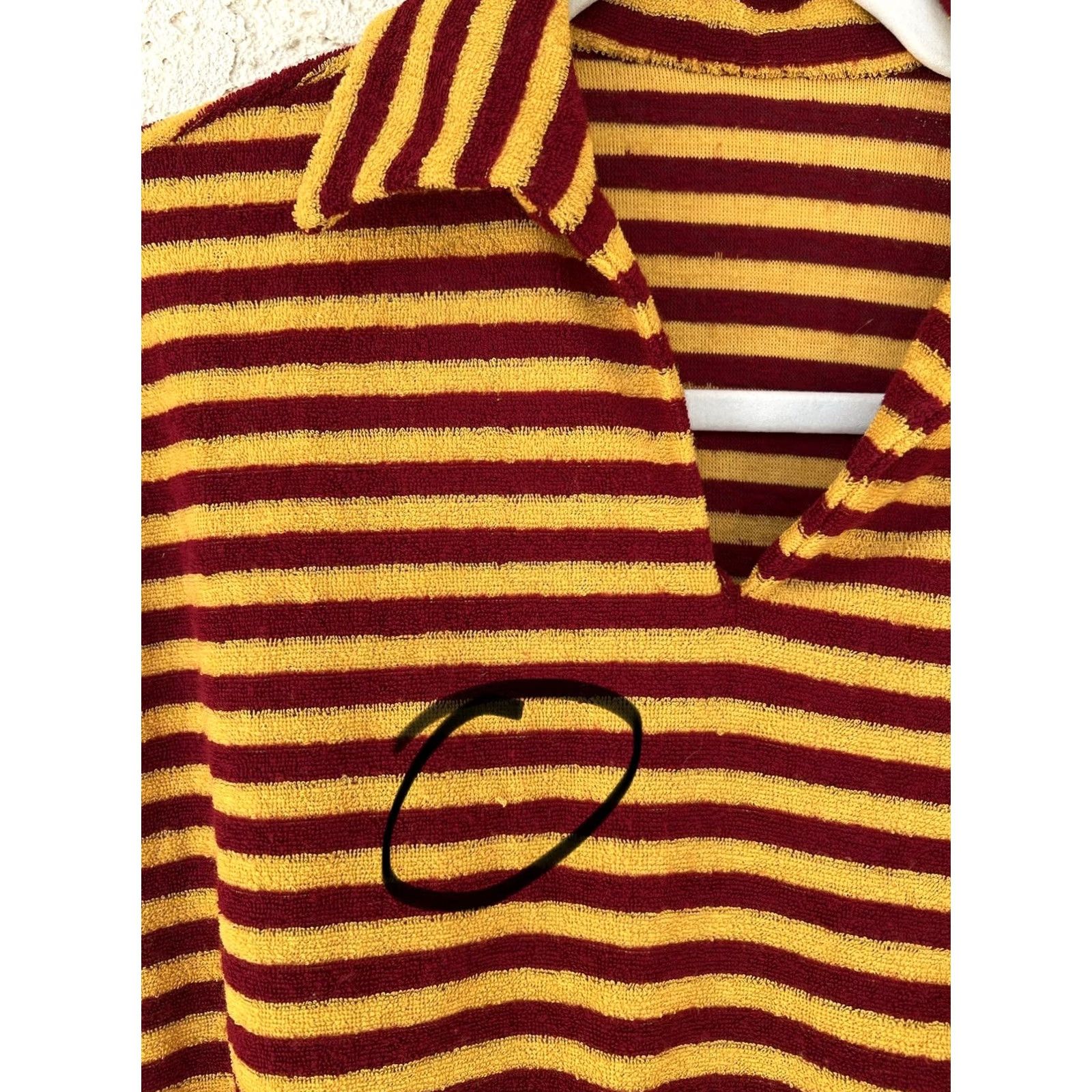 Vintage VINTAGE Shirt Golden Yellow Burgundy Striped Polo Top S/M 60s 70s Mod Size S / US 4 / IT 40 - 6 Thumbnail