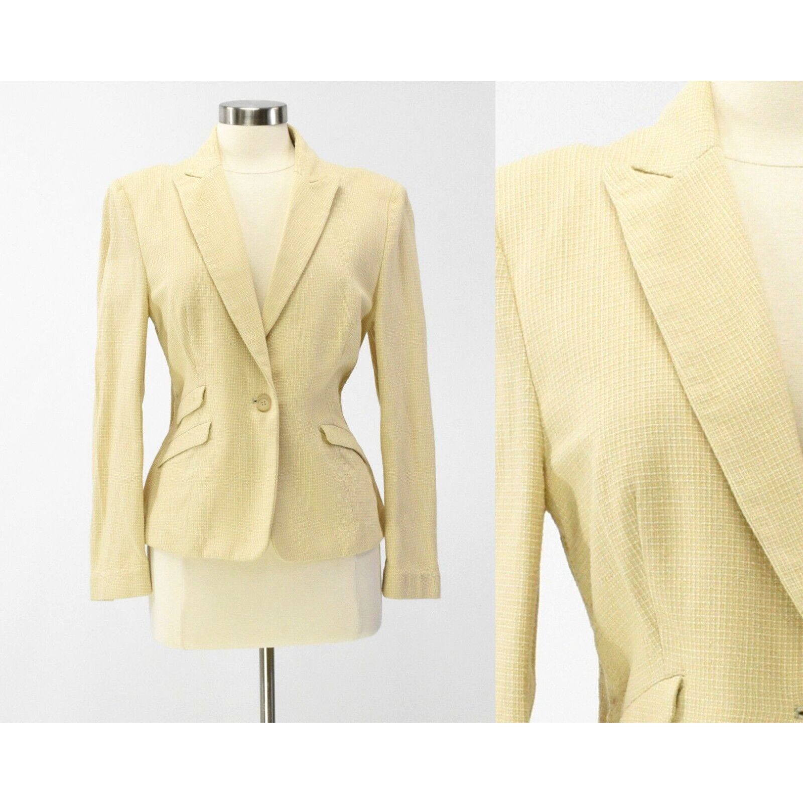 image of 80's Vintage Women's Ivory Textured Plaid Blazer Size M Or 8 Dvf in White