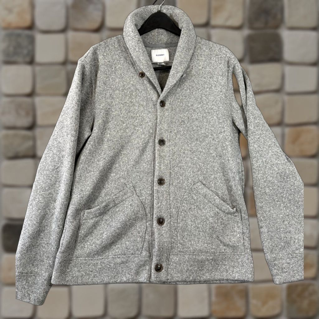 Old Navy VINTAGE Old Navy Cardigan Sweater Mens L Heather Gray Shawl Collar Button Front Thermal Size US L / EU 52-54 / 3 - 1 Thumbnail