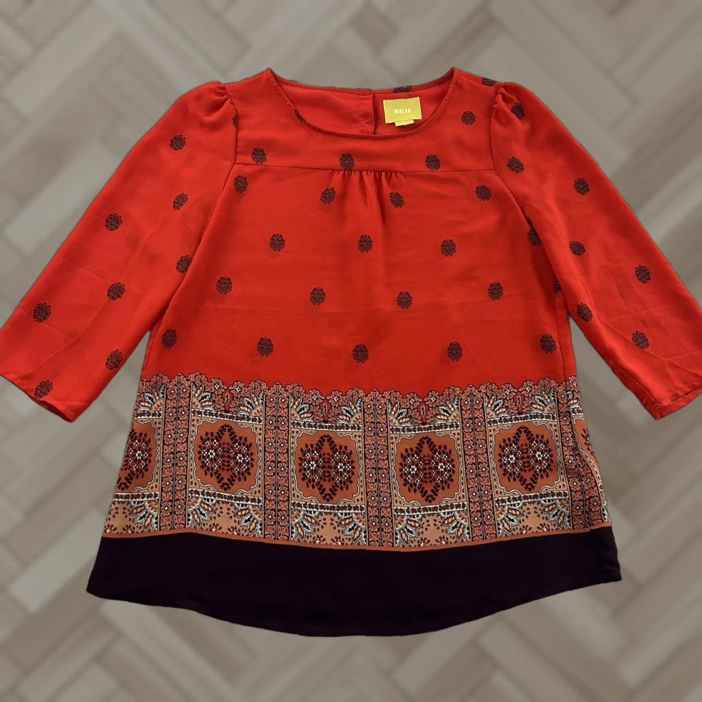Vintage Maeve Anthropologie Blouse Floral Red 2 Women's Sleeve 1/2 Shirt, Maroon, Easy Care, Vintage? Size XS / US 0-2 / IT 36-38 - 1 Thumbnail