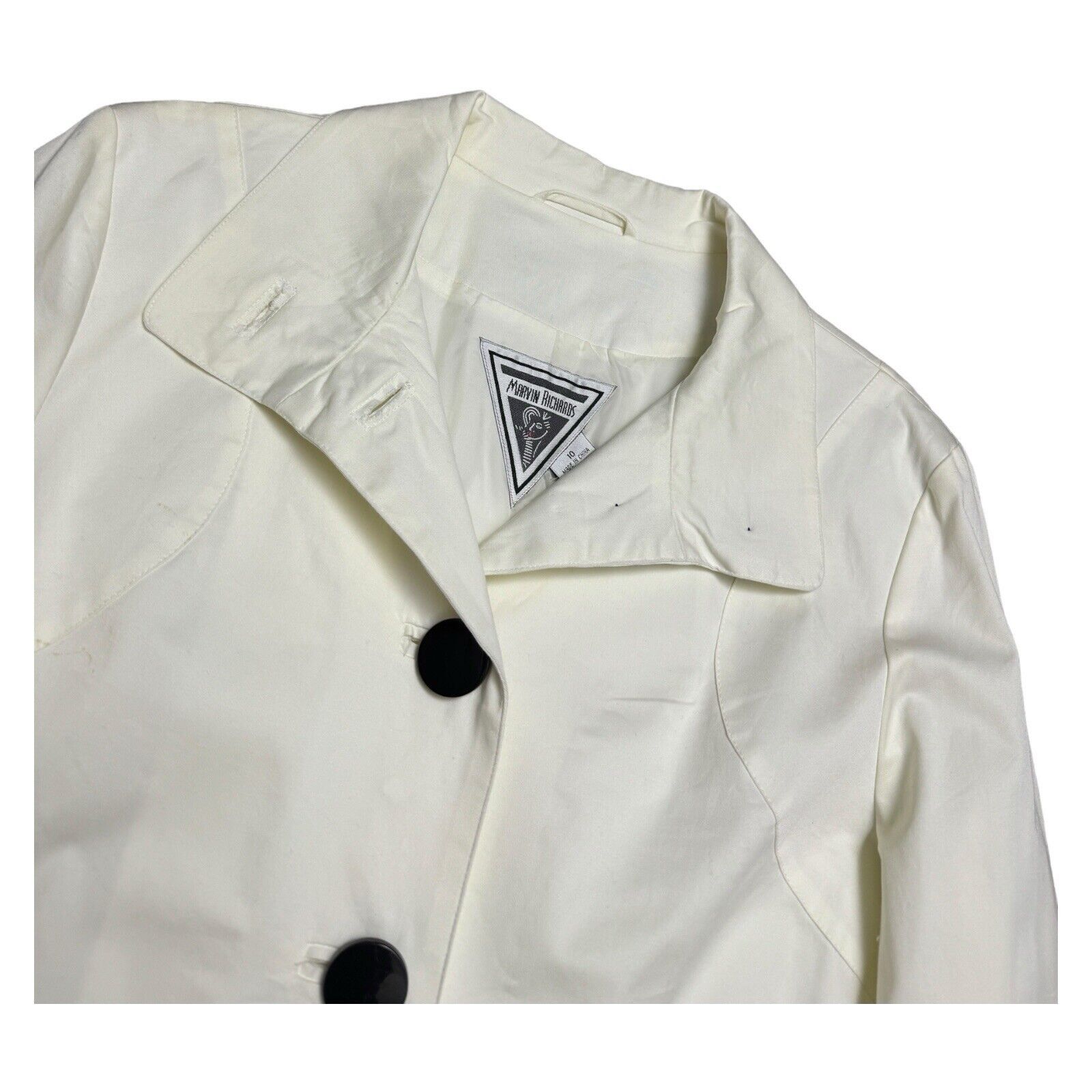 Designer VINTAGE Marvin Richards Designer Ivory Business Trench Coat Size L / US 10 / IT 46 - 4 Thumbnail
