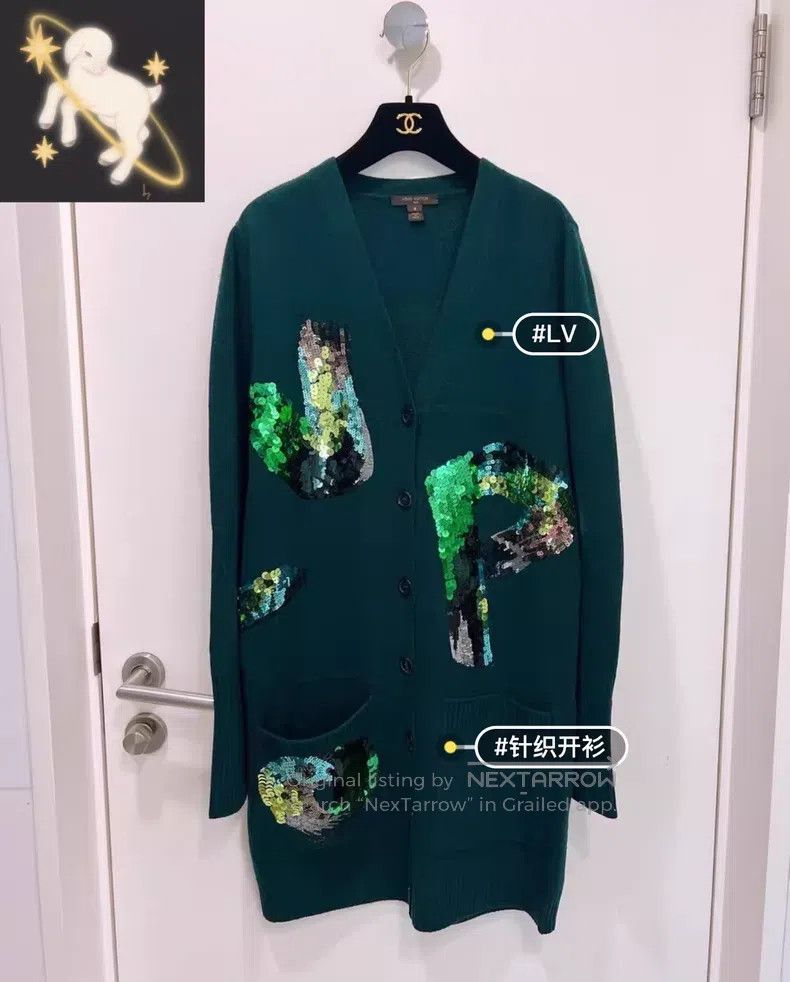 Louis Vuitton Louis Vuitton Dark green graffiti sequin logo long knit ca Size US XS / EU 42 / 0 - 1 Thumbnail