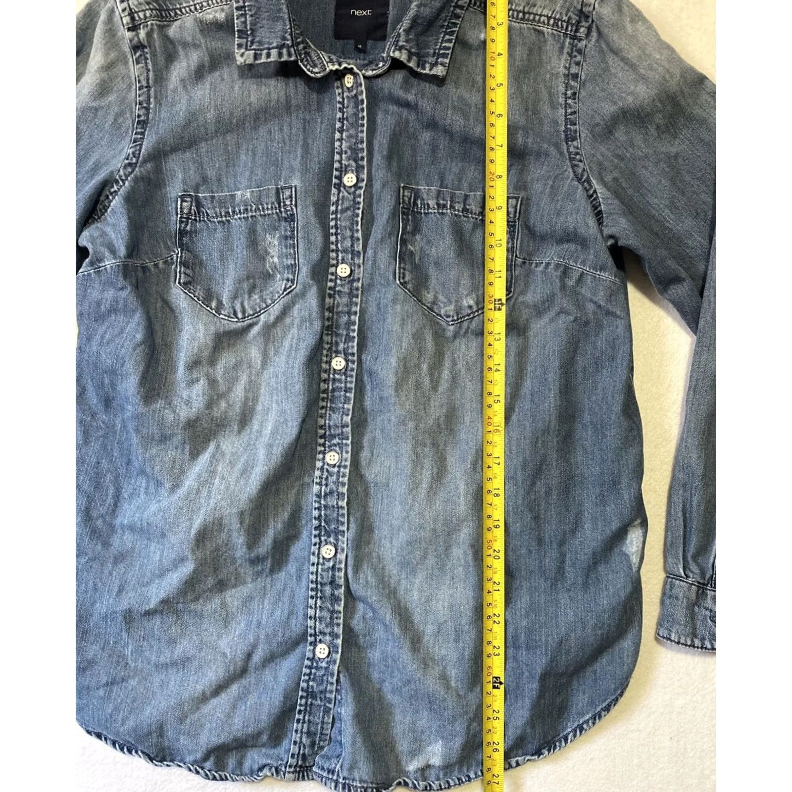 NEXT VINTAGE? NEXT Lightweight Denim Shirt Blouse Women’s 16 Blue Jeans Button Front Collar Plus Size Womens Size XXL / US 16-18 / IT 52-54 - 6 Thumbnail