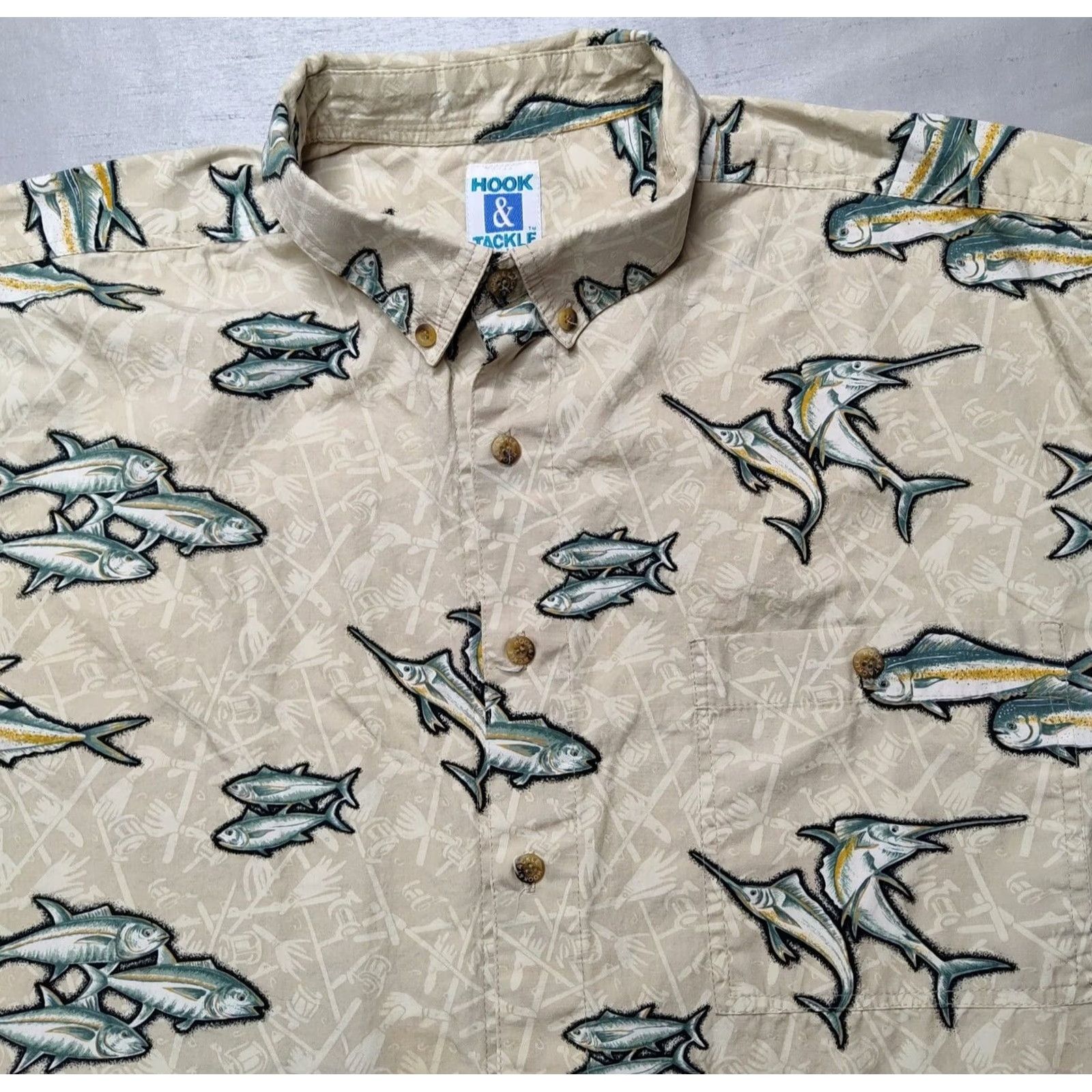 Gloverall Hook & Tackle Men L Allover Fish Print Short Sleeve Button-Up Shirt Size US L / EU 52-54 / 3 - 3 Thumbnail