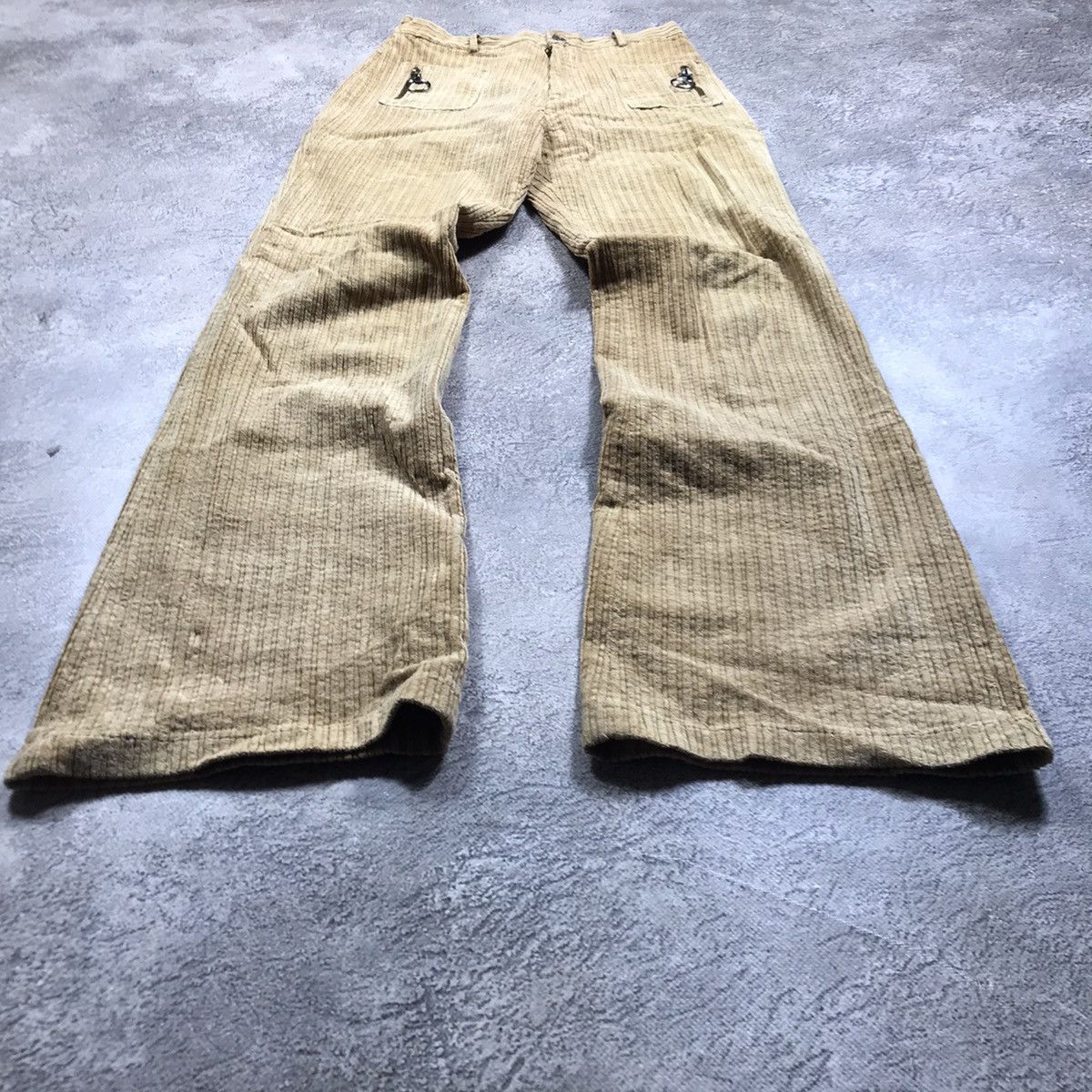 Vintage Vintage Y2K Baggy Wide Leg Textured Pants Cream Workwear 27 Size 27" / US 4 / IT 40 - 1 Thumbnail