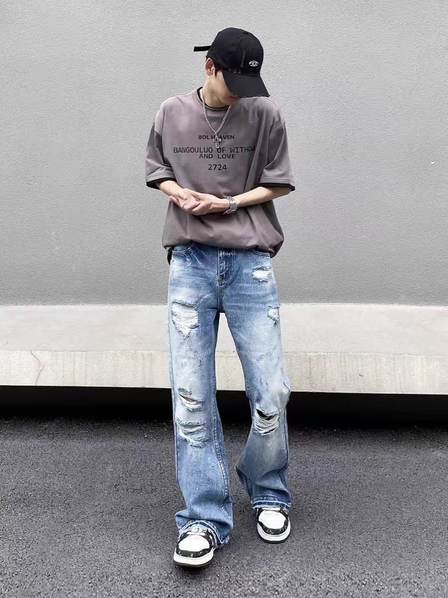 Jean High street vintage ripped Y2K micro flare baggy jeans Size US 32 / EU 48 - 5 Thumbnail
