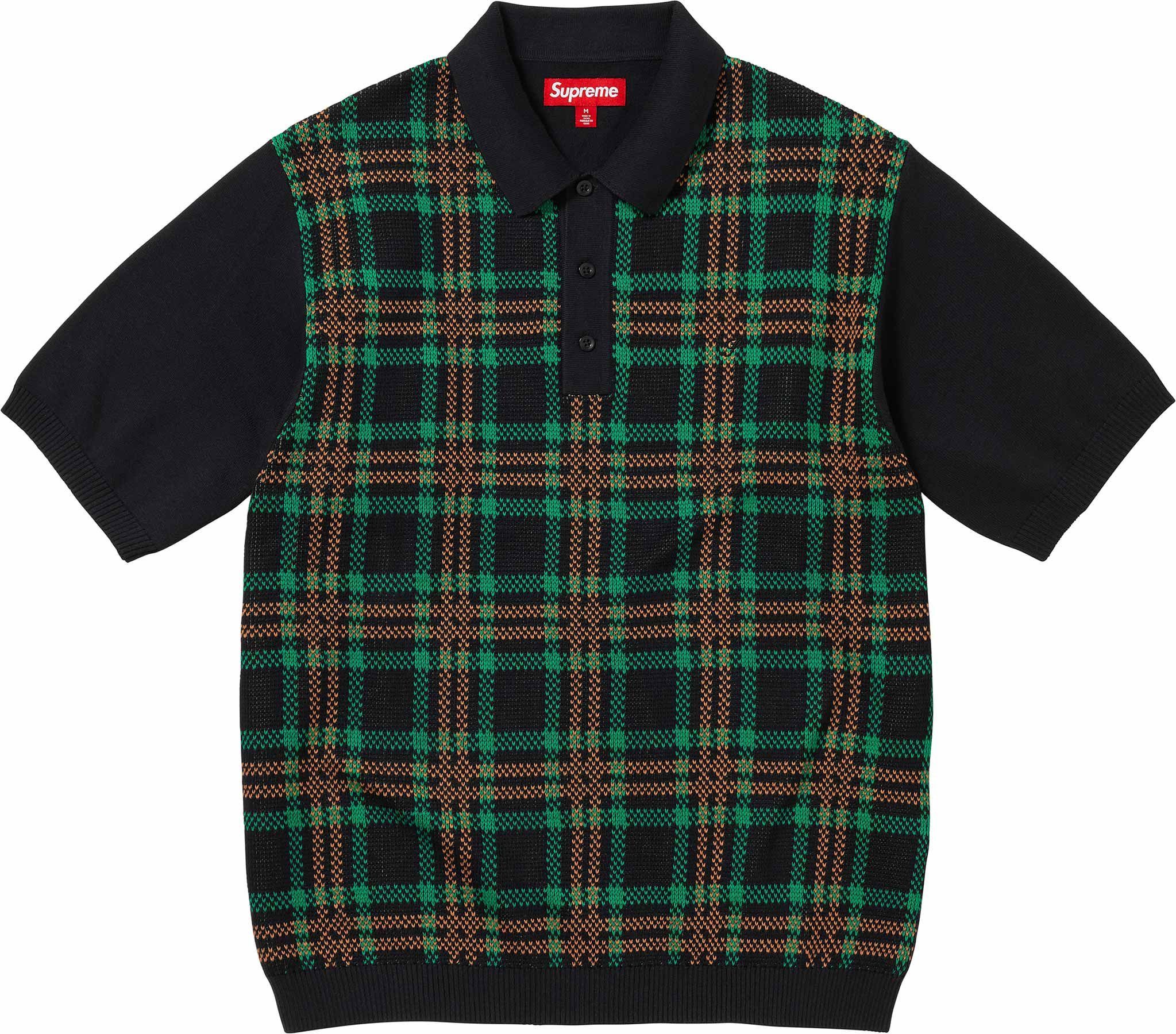 Image of Supreme Plaid Knit S/s Polo in Black, Men's (Size 2XL)