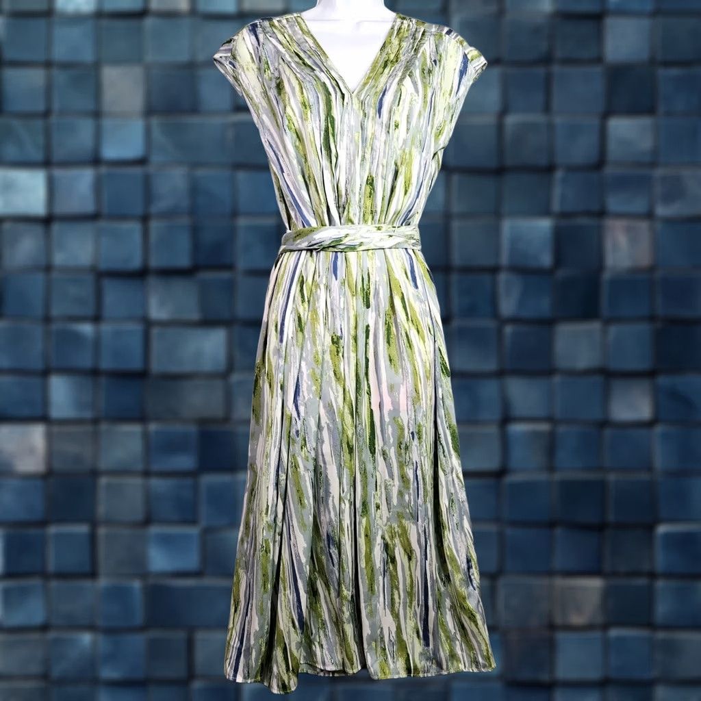 Banana Republic Banana Republic Women's XS Tall Maxi Dress Belted Multicolor Green Blue Abstract Sleeveless V-Neck A-Line All Season Dress New Size XS / US 0-2 / IT 36-38 - 1 Thumbnail